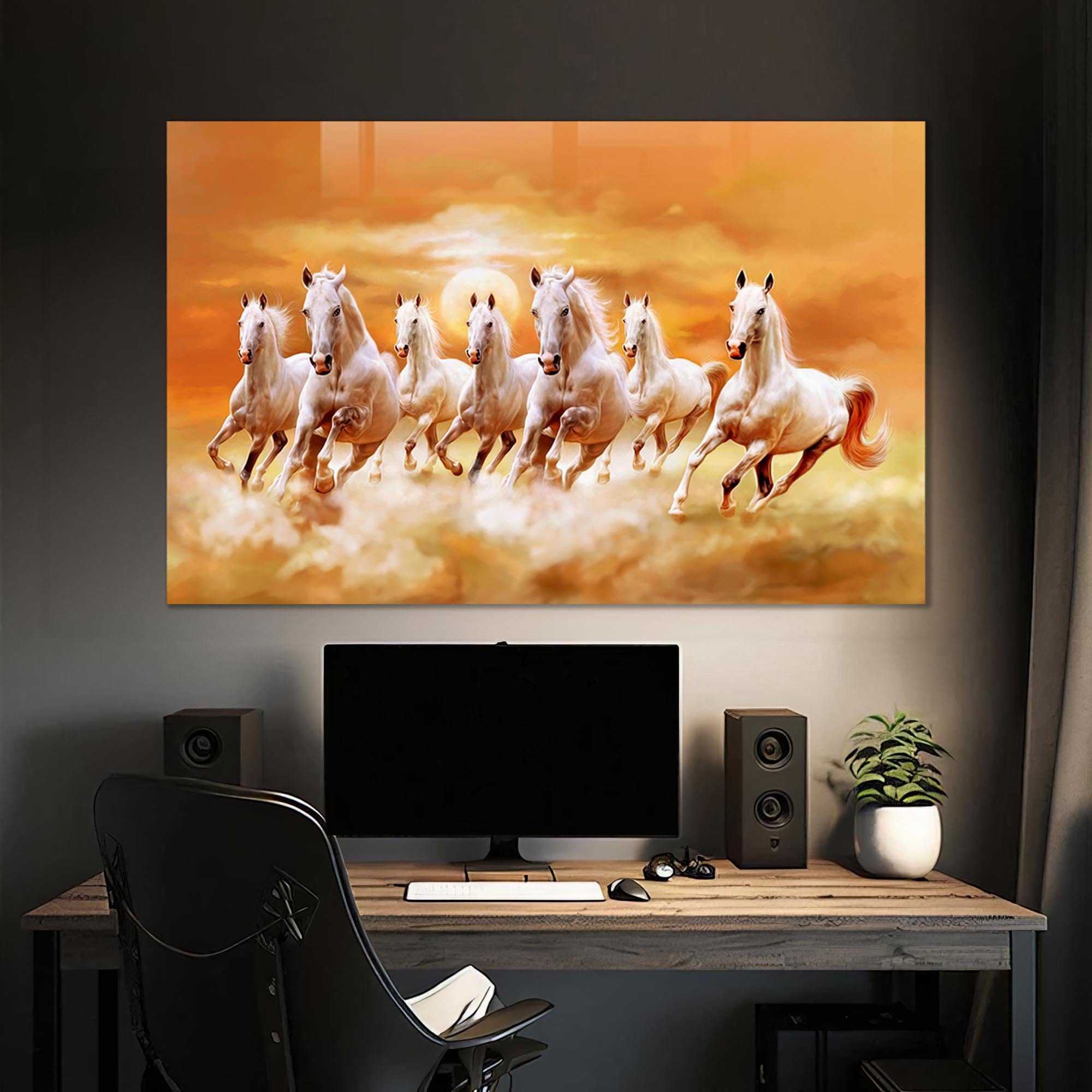Artronauts Glass Print Lucky Seven Horses - Tempered Glass Wall Art