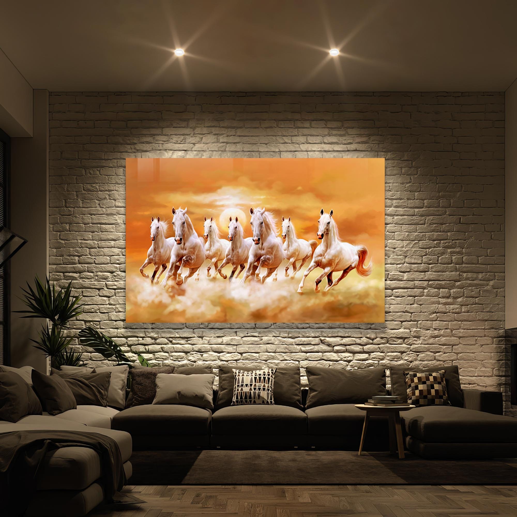 Artronauts Glass Print Lucky Seven Horses - Tempered Glass Wall Art