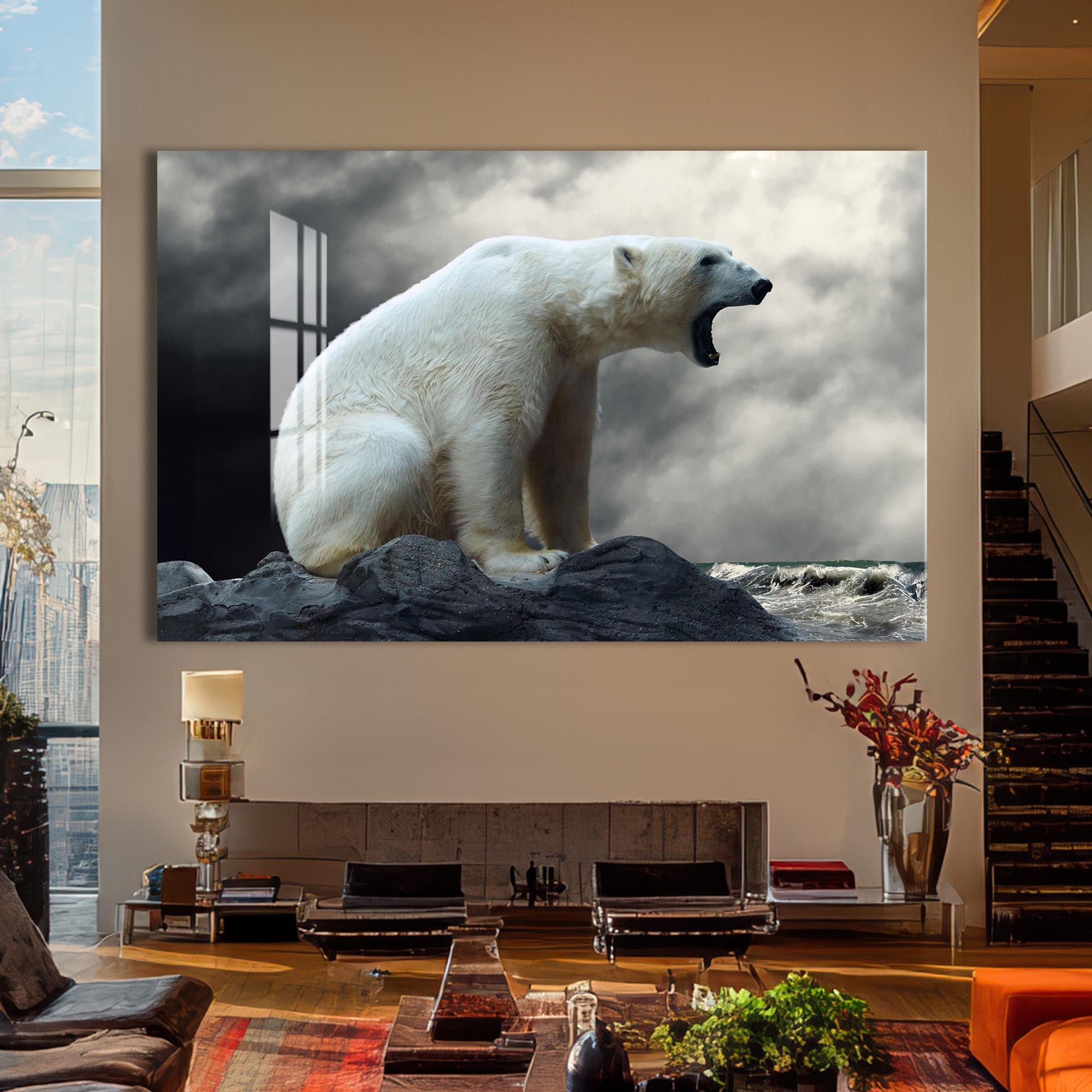 Artronauts Glass Print Roaring Polar Bear – Animal Tempered Glass Wall Art
