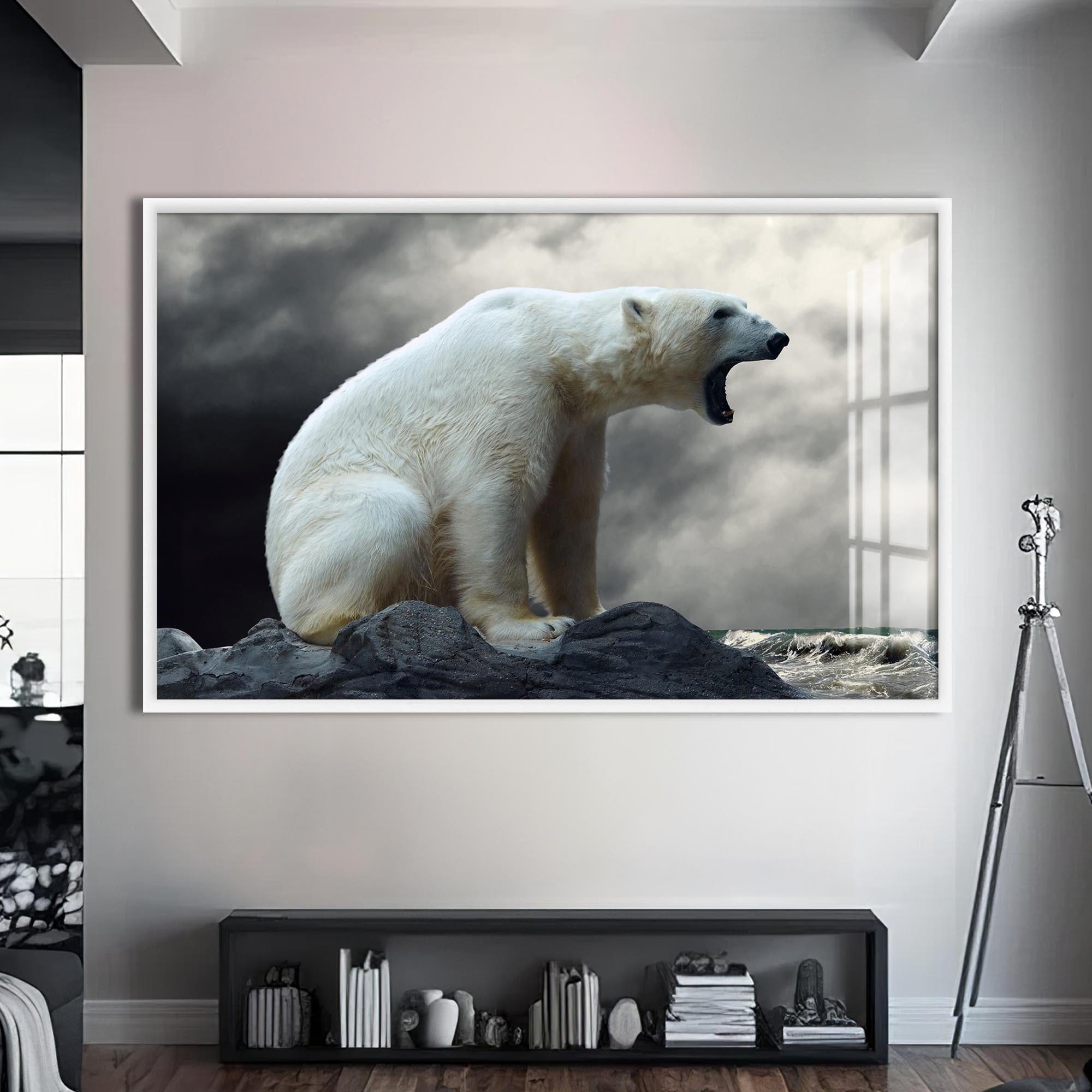Artronauts Glass Print S | 72x46 cm | 28.3"x18.1" / White Roaring Polar Bear – Animal Tempered Glass Wall Art