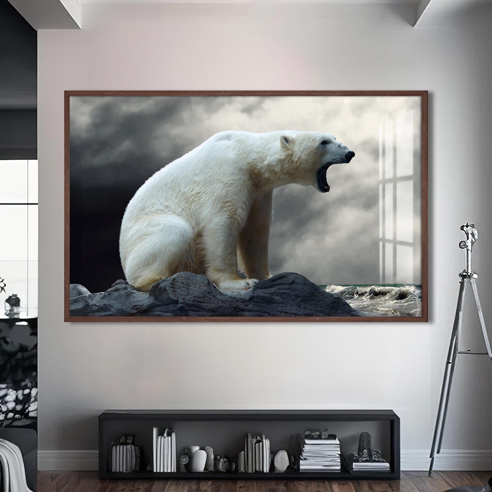 Artronauts Glass Print S | 72x46 cm | 28.3"x18.1" / Walnut Roaring Polar Bear – Animal Tempered Glass Wall Art