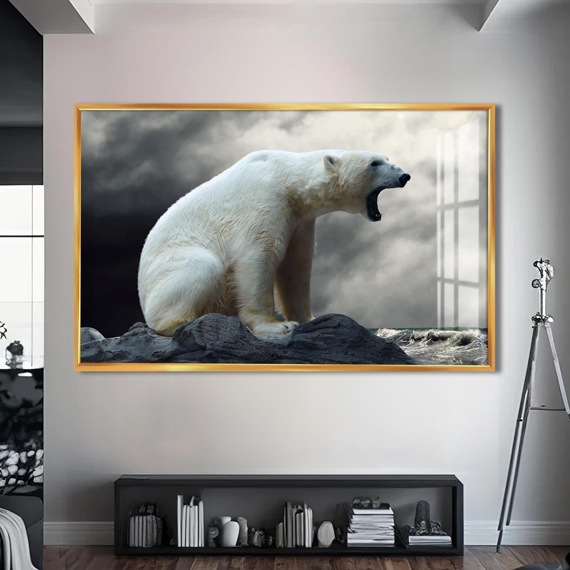 Artronauts Glass Print S | 72x46 cm | 28.3"x18.1" / Gold Roaring Polar Bear – Animal Tempered Glass Wall Art