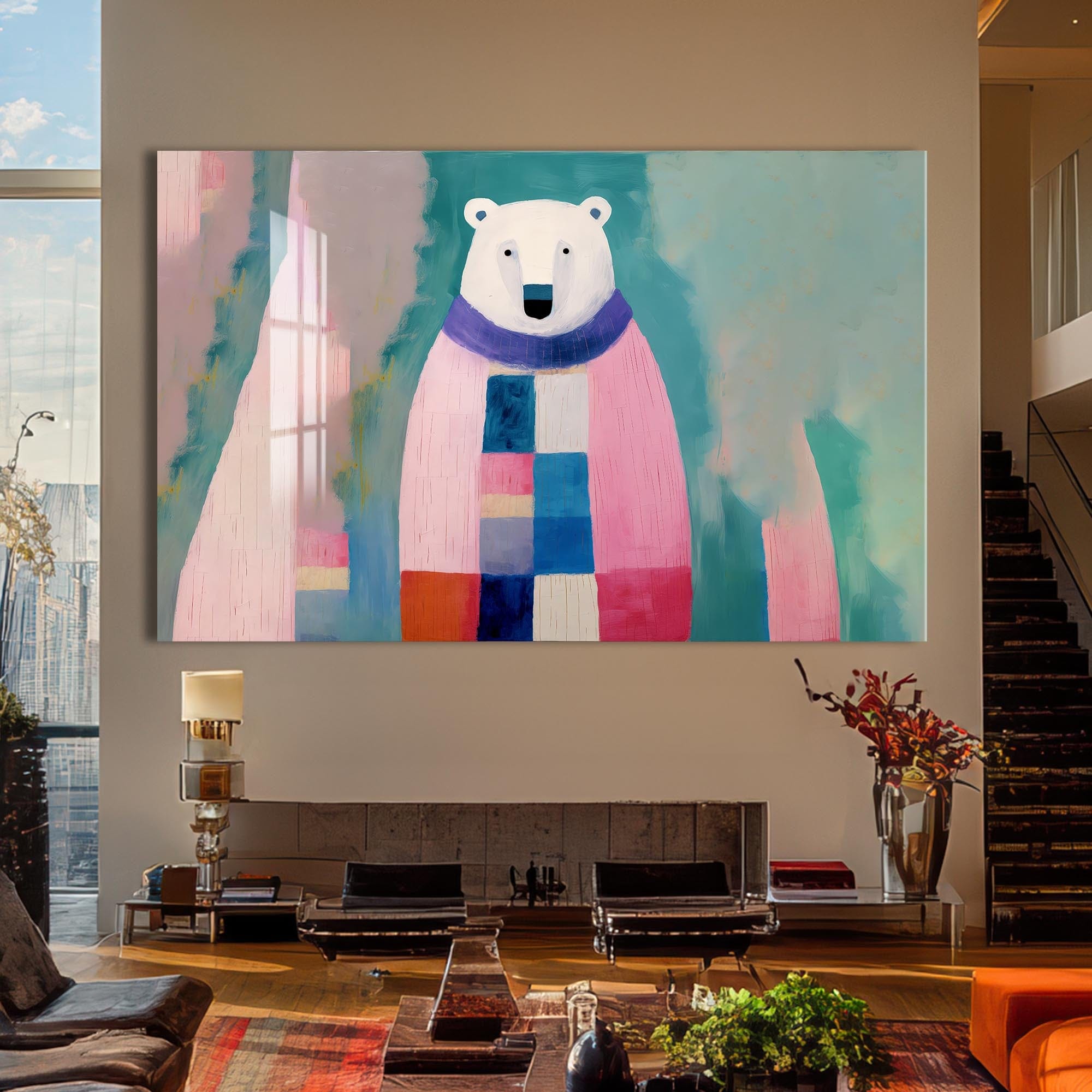 Artronauts Glass Print Cosy Patchwork Polar Bear – Animal Tempered Glass Wall Art