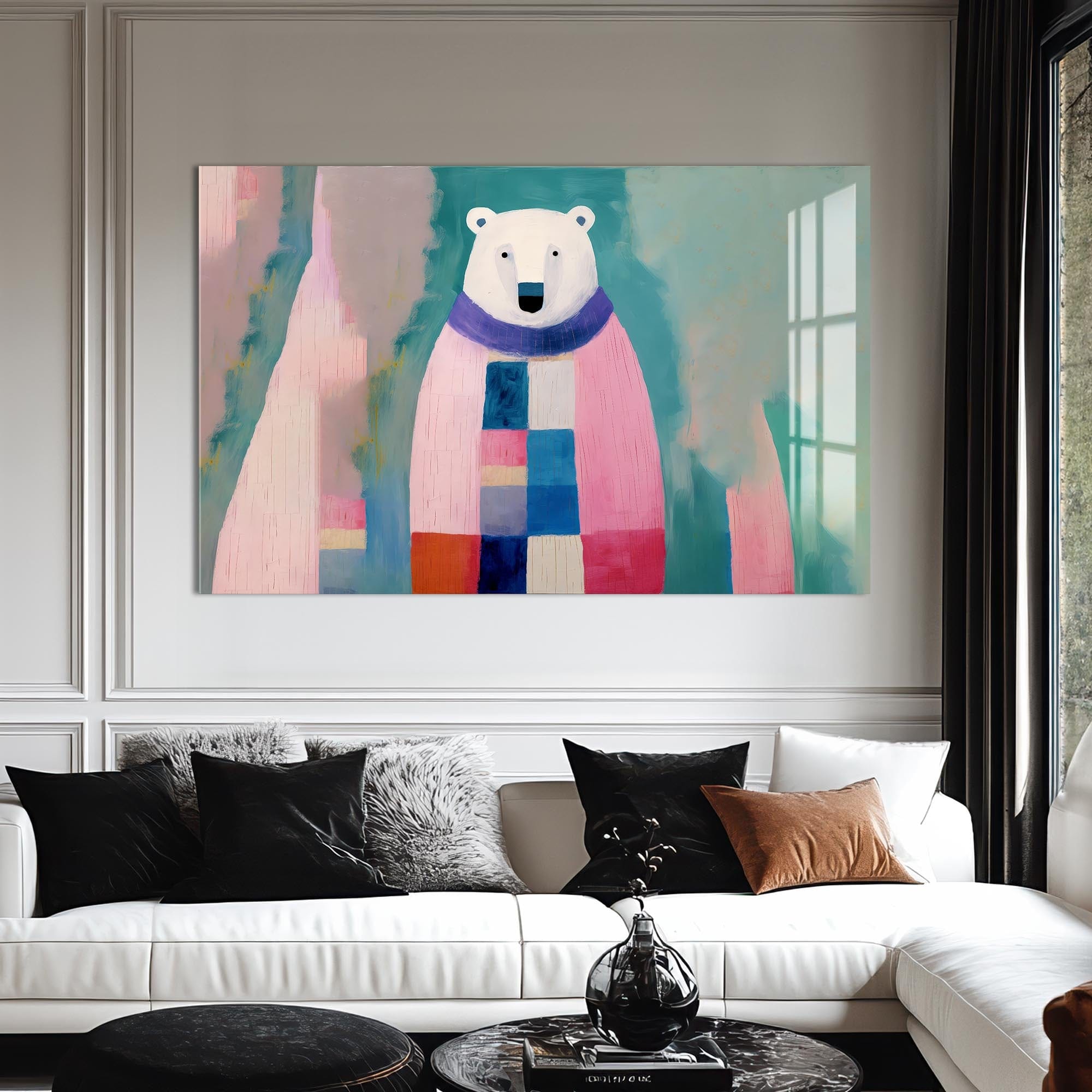Artronauts Glass Print Cosy Patchwork Polar Bear – Animal Tempered Glass Wall Art