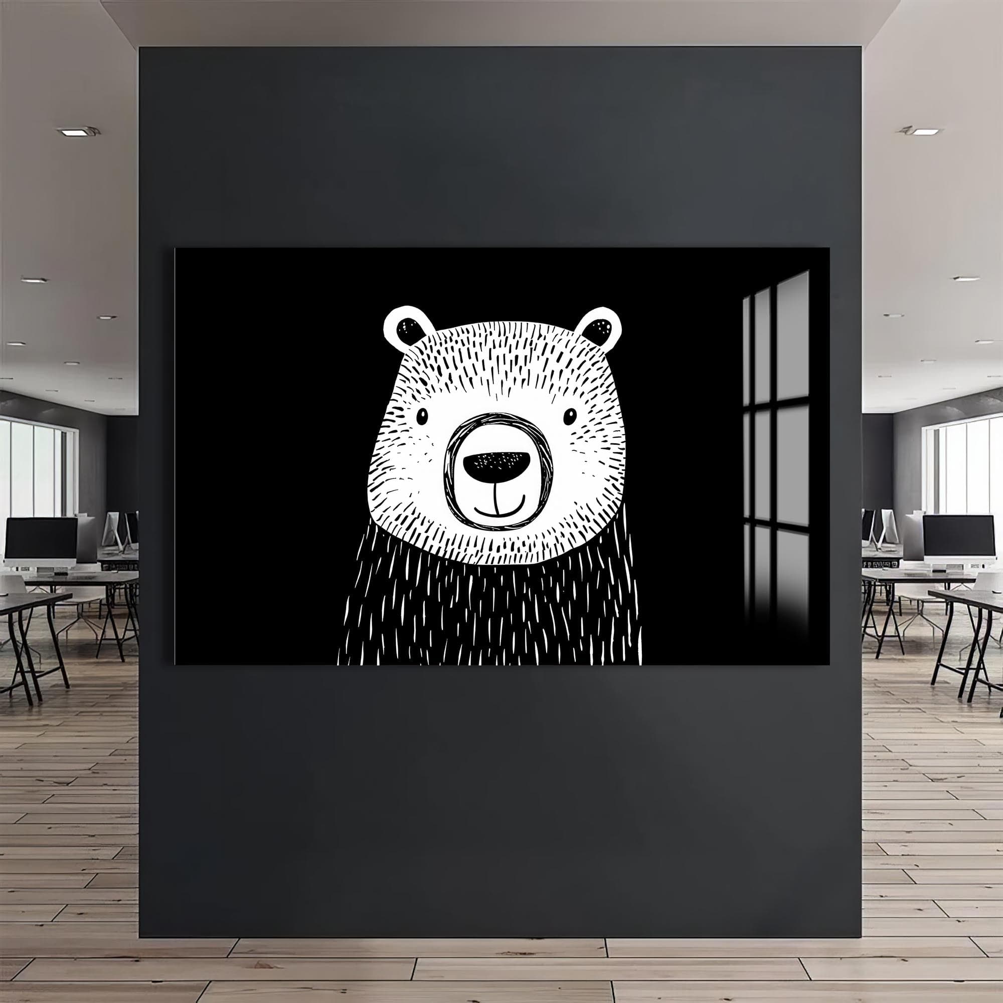 Artronauts Glass Print Minimal Black & White Bear – Animal Tempered Glass Wall Art