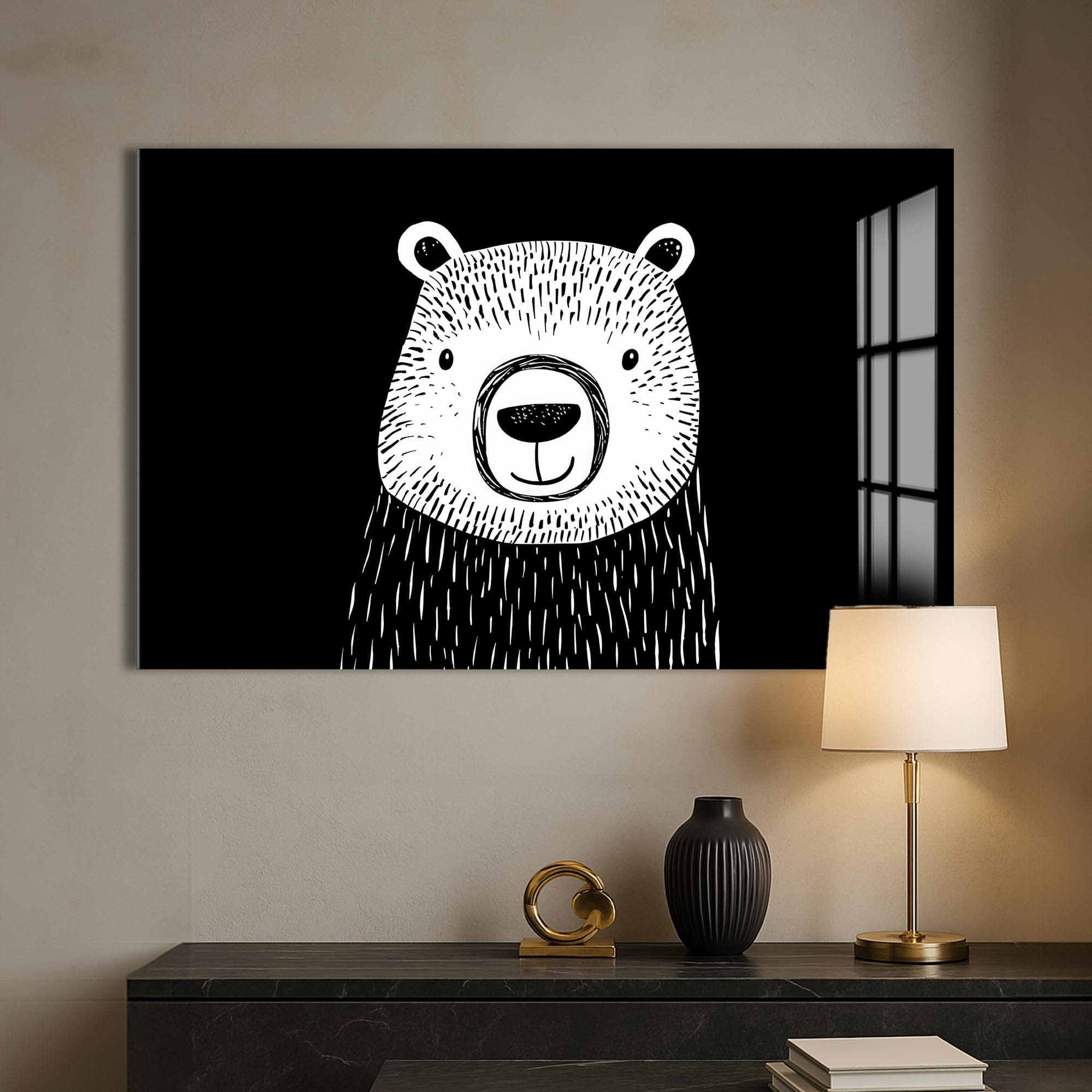Artronauts Glass Print Minimal Black & White Bear – Animal Tempered Glass Wall Art