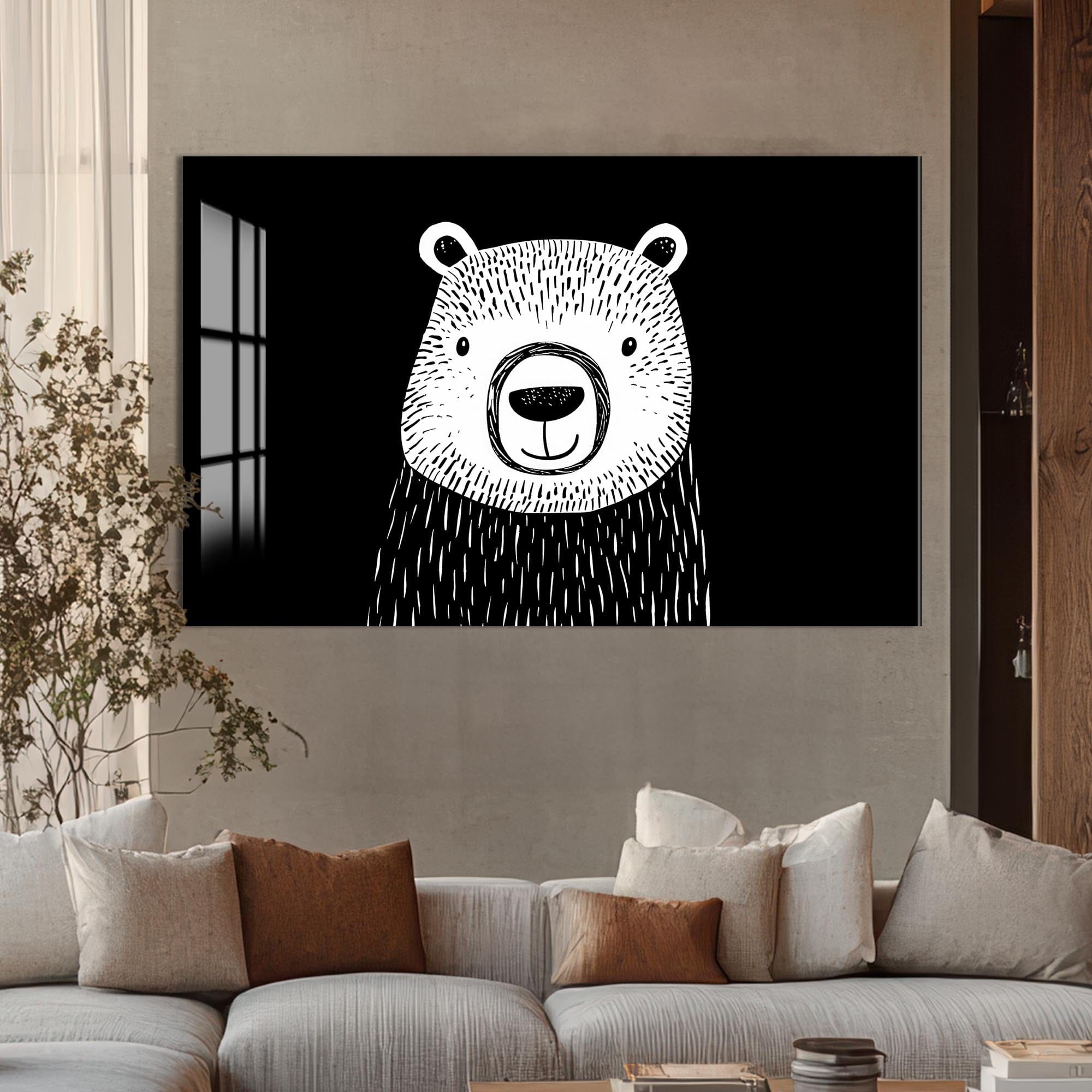 Artronauts Glass Print Minimal Black & White Bear – Animal Tempered Glass Wall Art