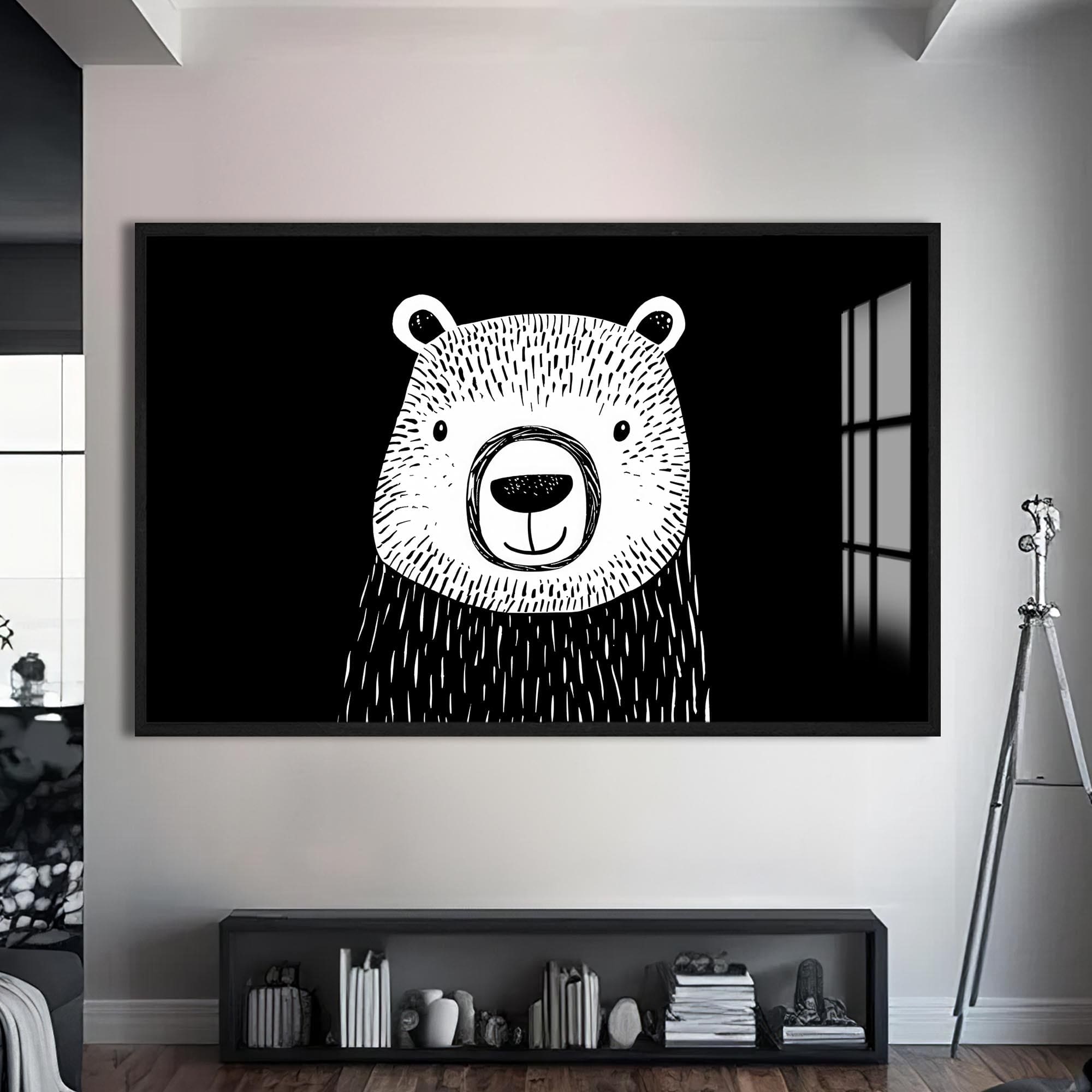 Artronauts Glass Print S | 72x46 cm | 28.3"x18.1" / Black Minimal Black & White Bear – Animal Tempered Glass Wall Art