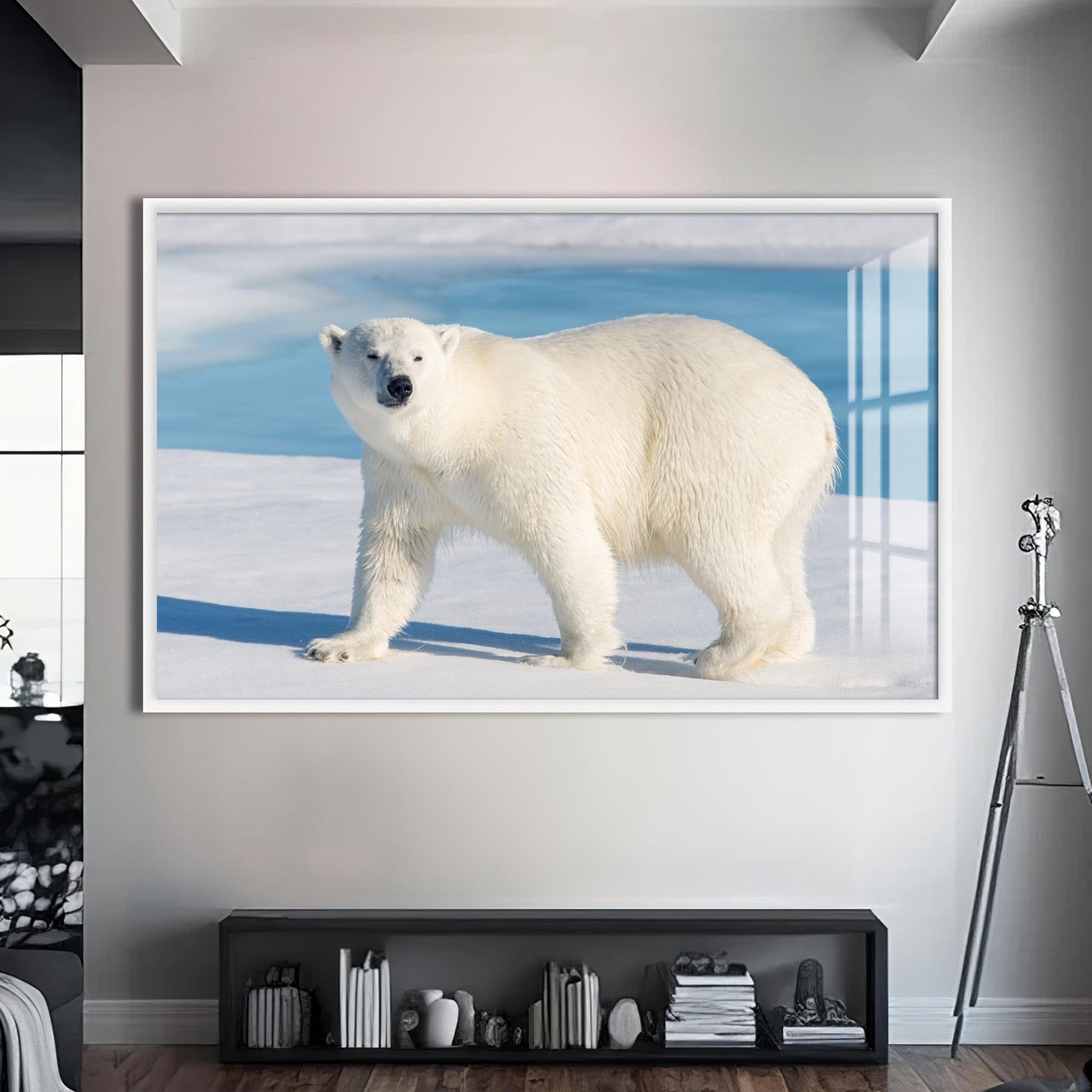 Artronauts Glass Print S | 72x46 cm | 28.3"x18.1" / White Polar Bear on Arctic Snow – Animal Tempered Glass Wall Art