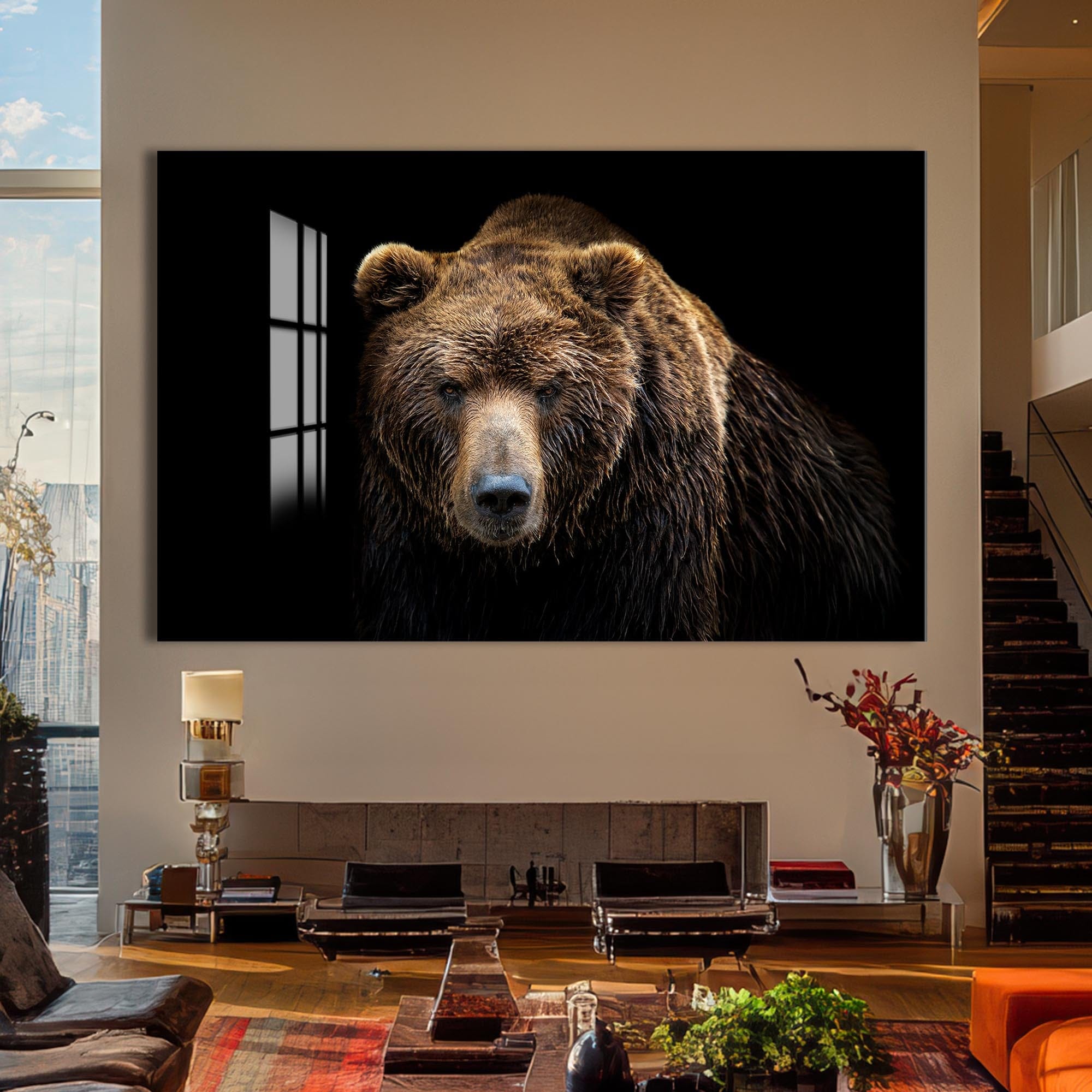 Artronauts Glass Print Brown Bear Portrait – Animal Tempered Glass Wall Art