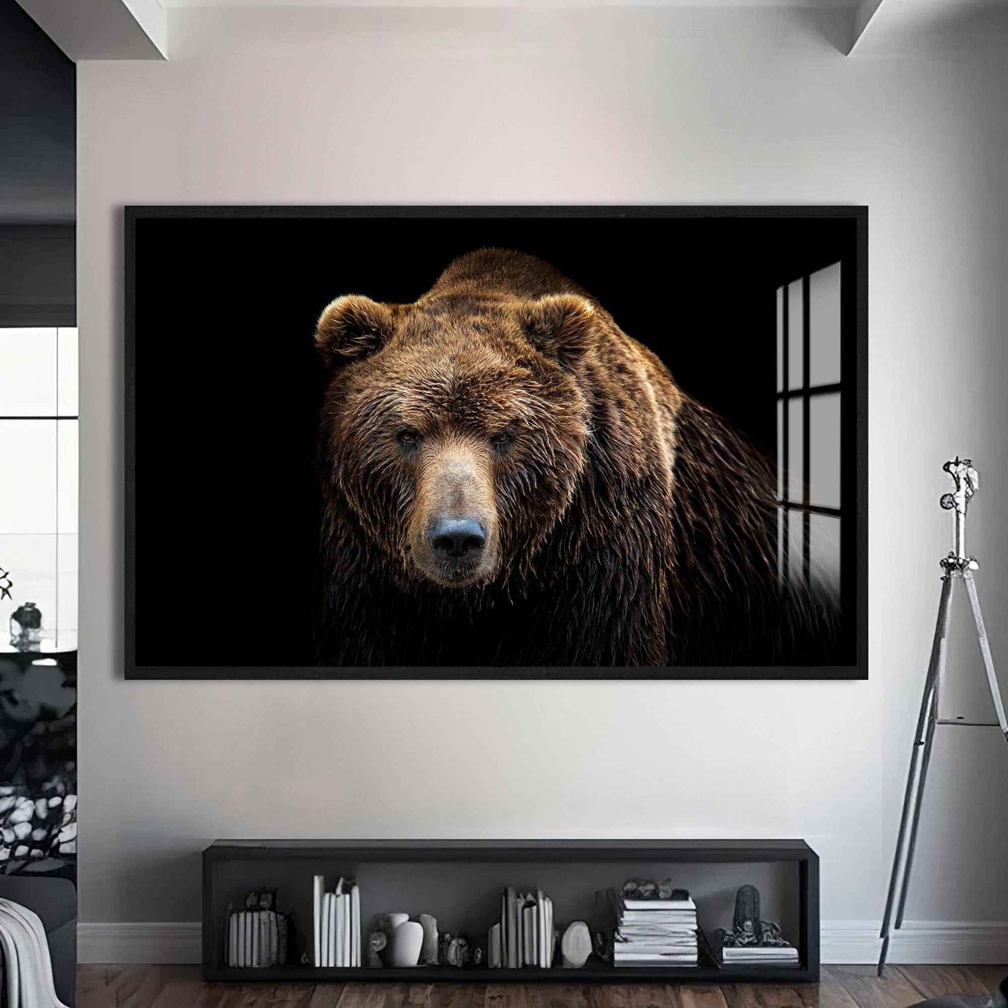 Artronauts Glass Print S | 72x46 cm | 28.3"x18.1" / Black Brown Bear Portrait – Animal Tempered Glass Wall Art