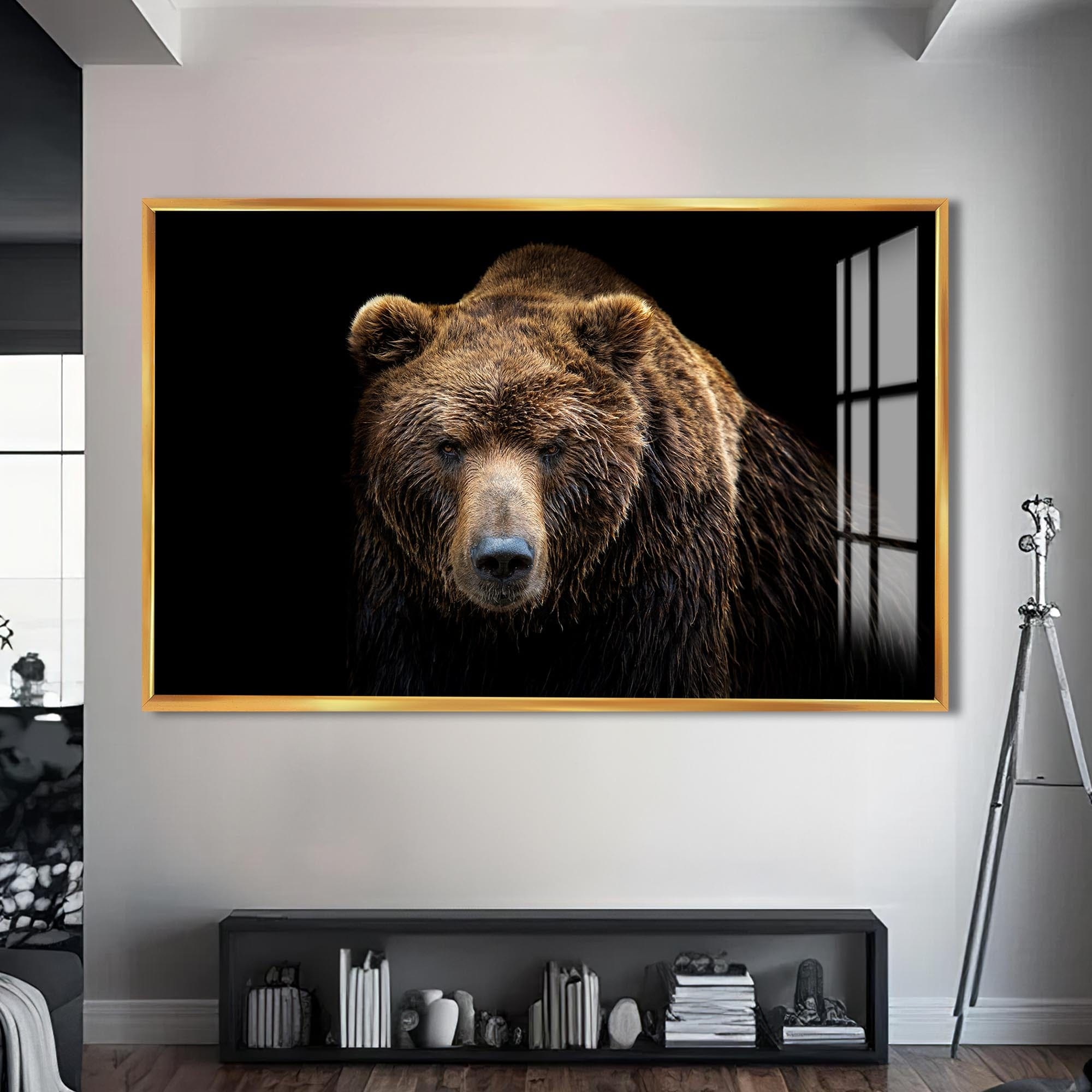 Artronauts Glass Print S | 72x46 cm | 28.3"x18.1" / Gold Brown Bear Portrait – Animal Tempered Glass Wall Art