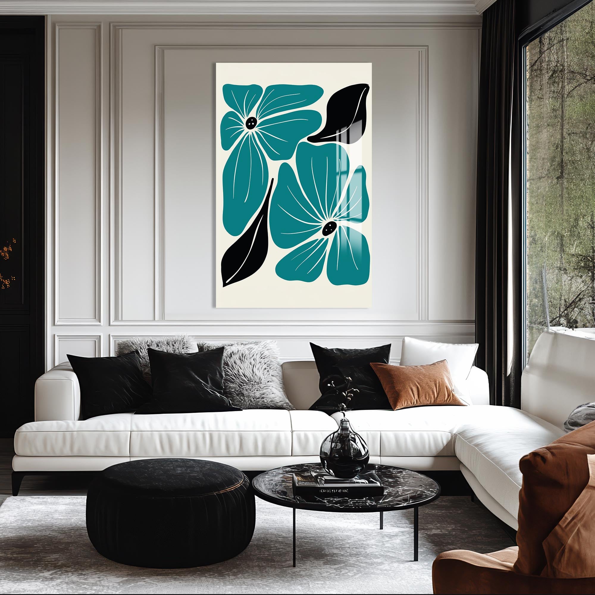 Teal Bloom Pattern– Bohemian Tempered Glass Wall Art (