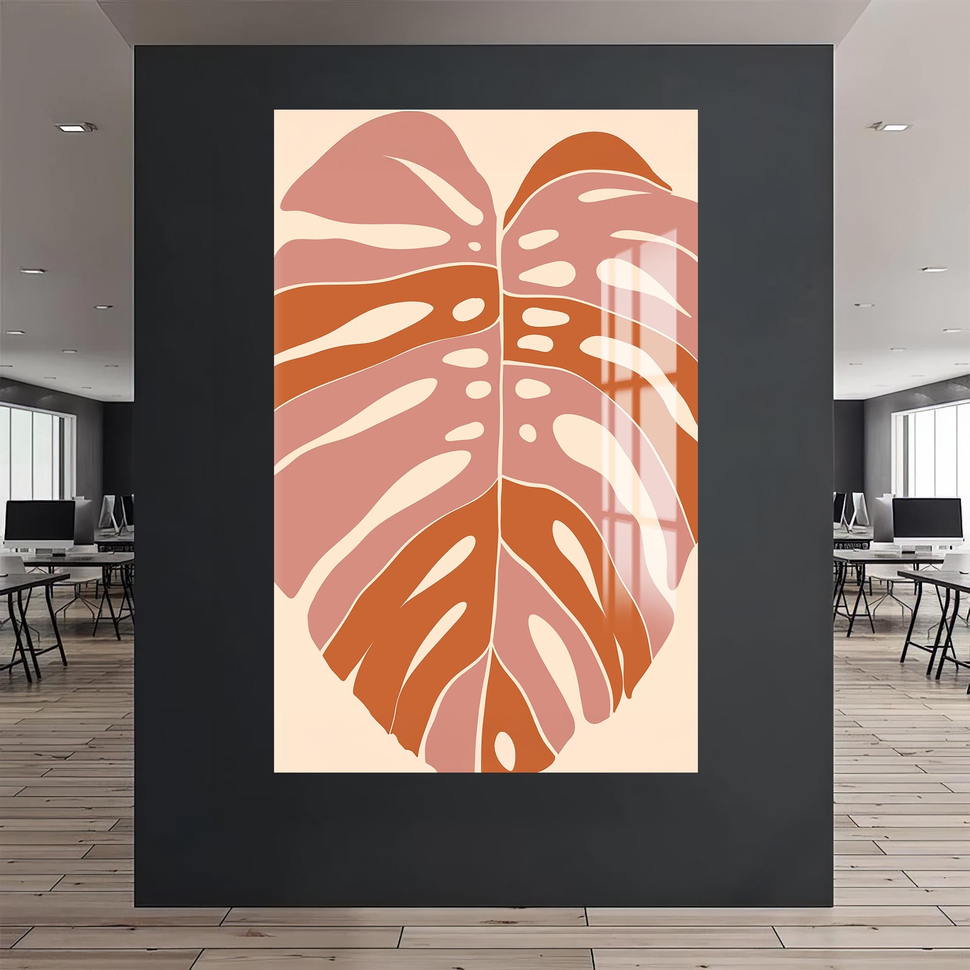 Blush Monstera– Bohemian Tempered Glass Wall Art