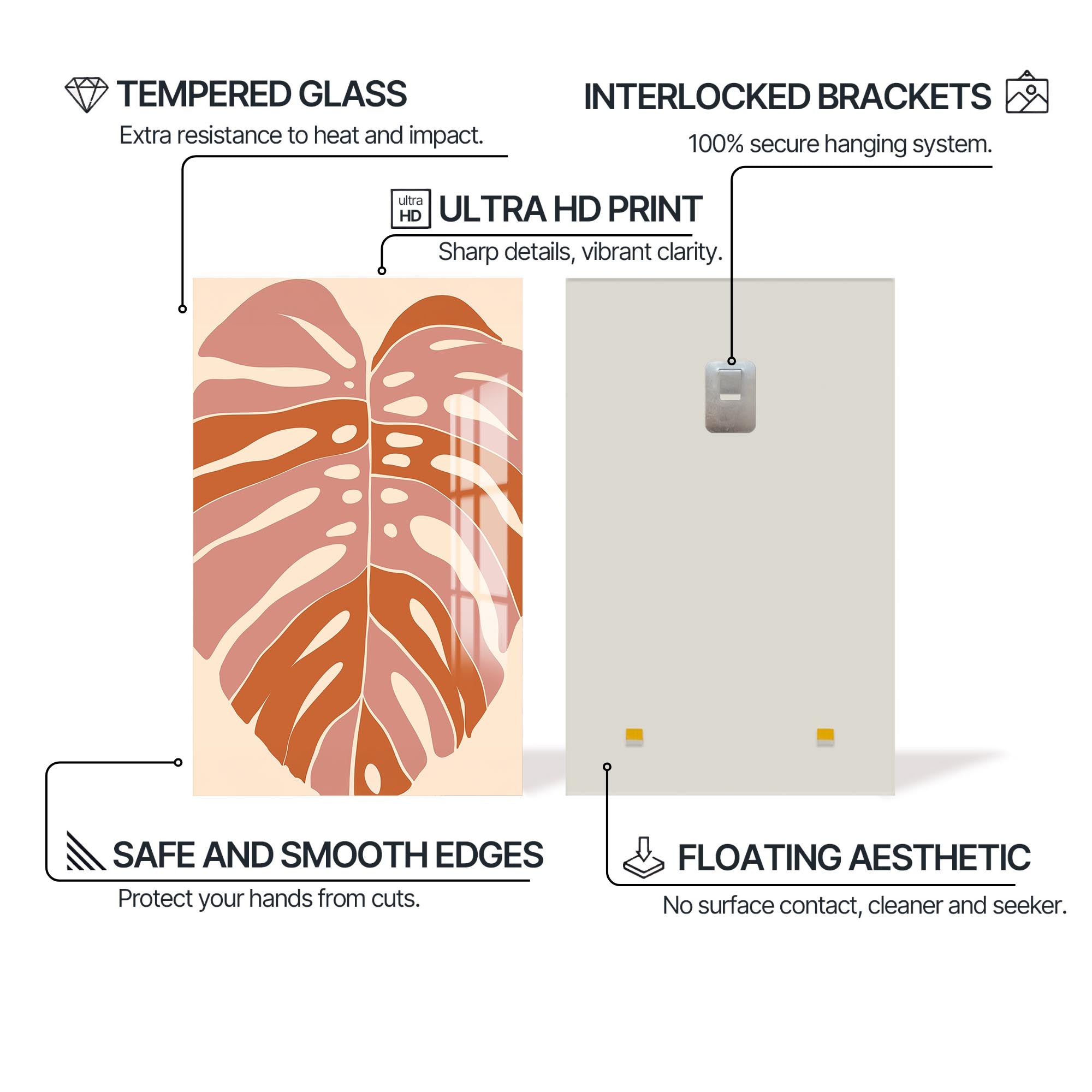 Blush Monstera– Bohemian Tempered Glass Wall Art