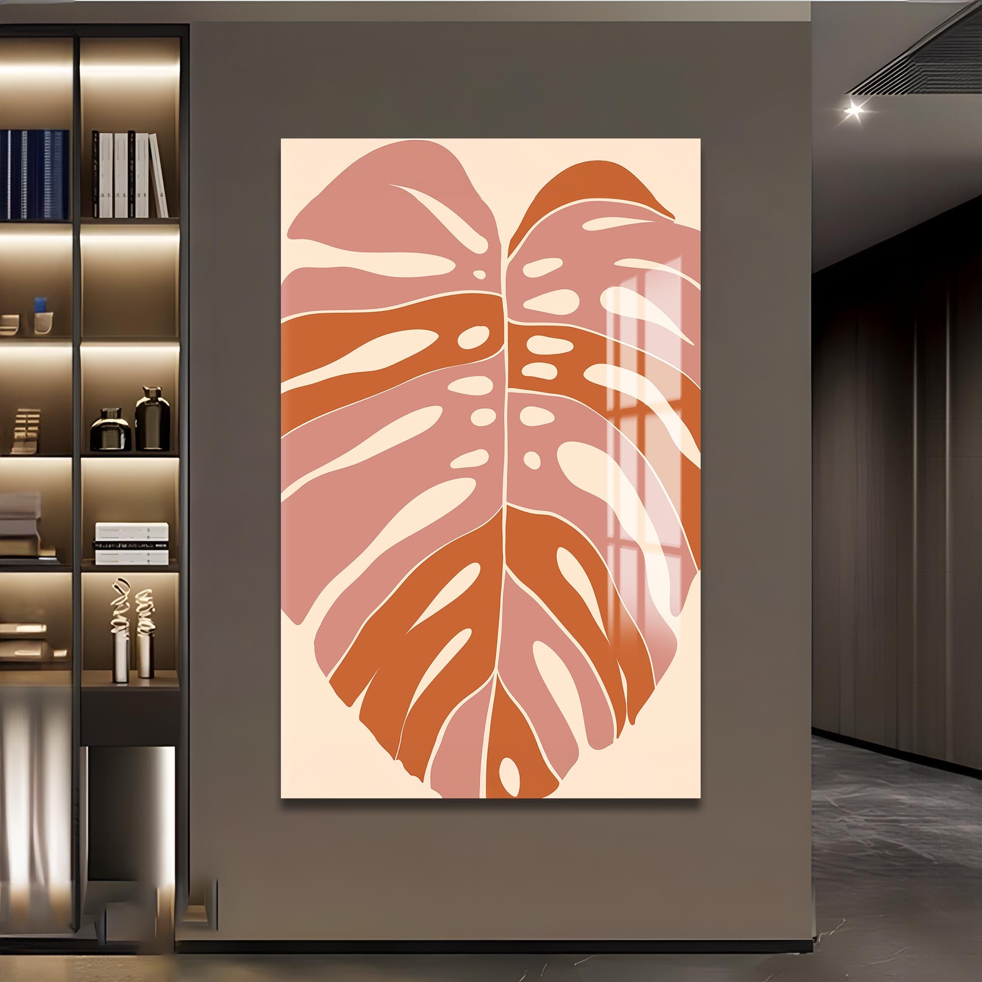 Blush Monstera– Bohemian Tempered Glass Wall Art