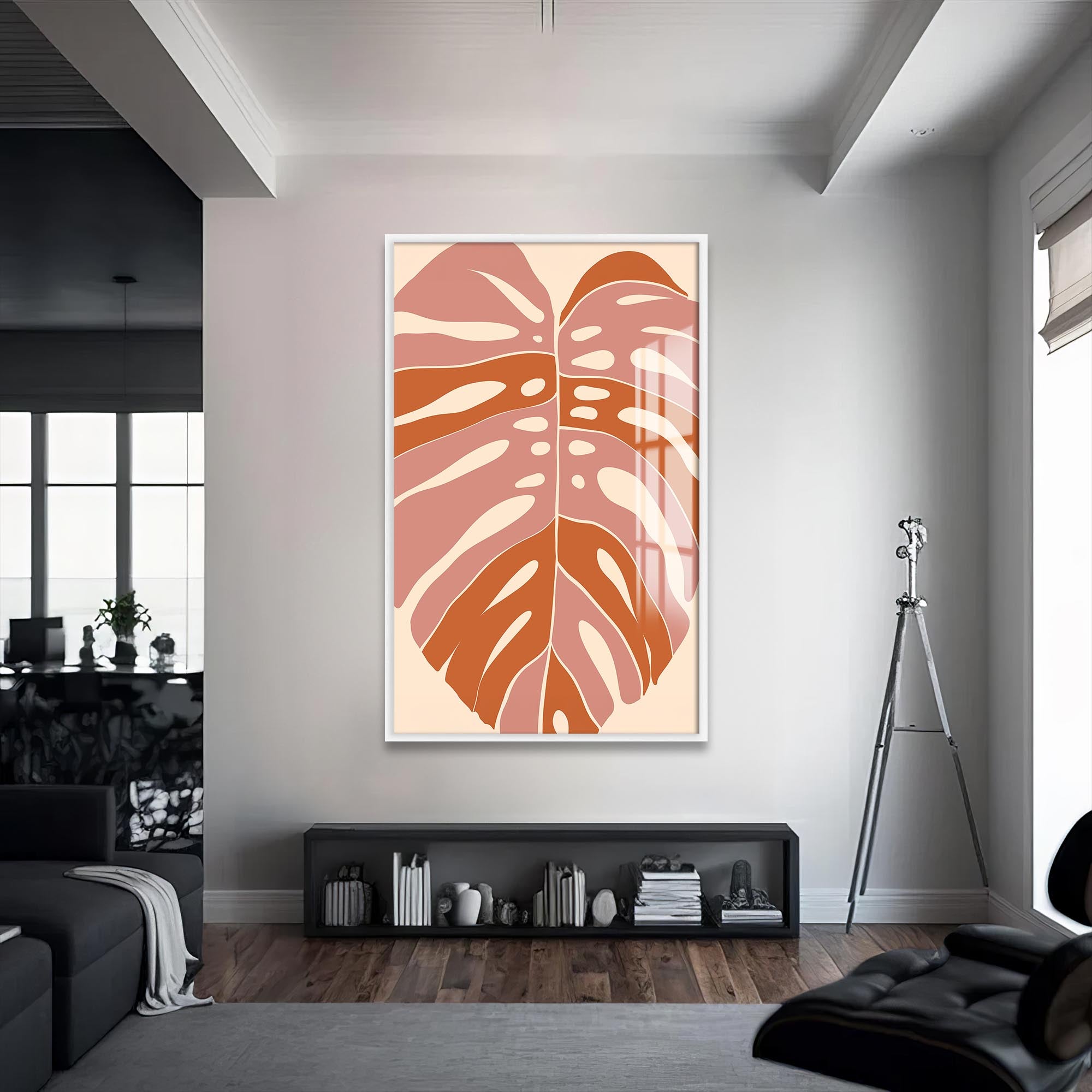 Blush Monstera– Bohemian Tempered Glass Wall Art