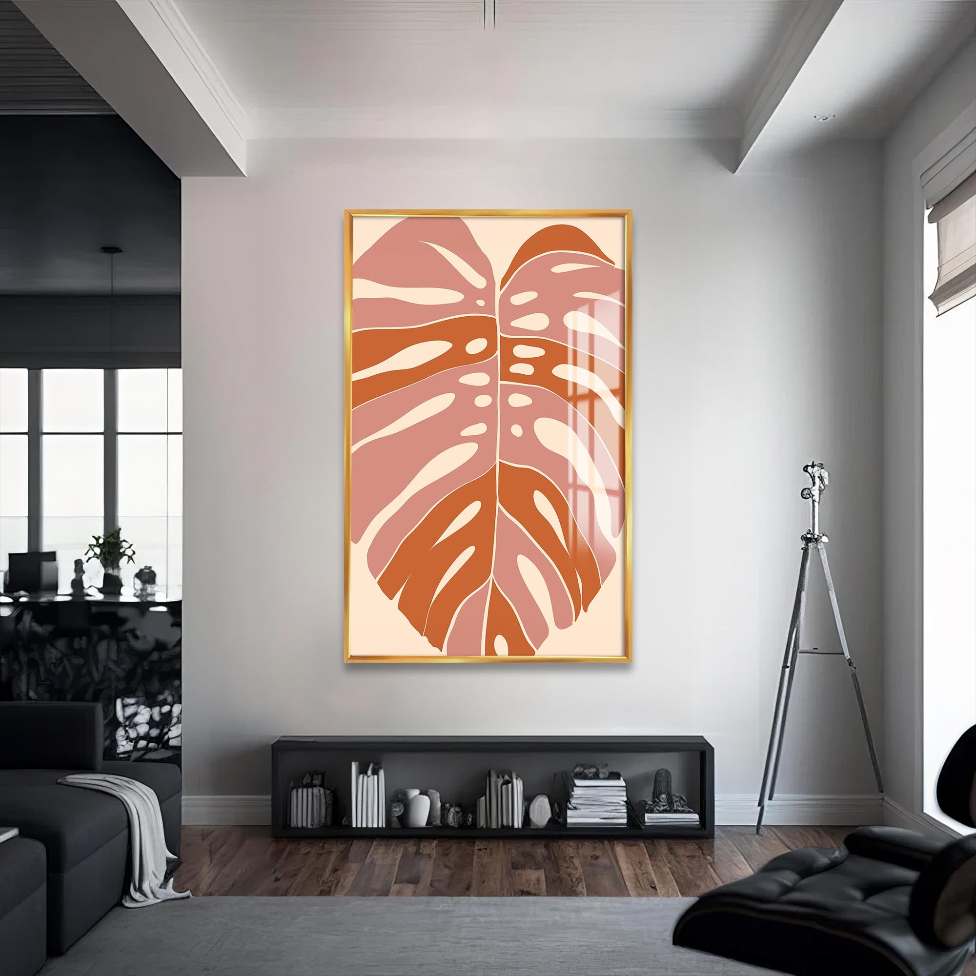 Blush Monstera– Bohemian Tempered Glass Wall Art