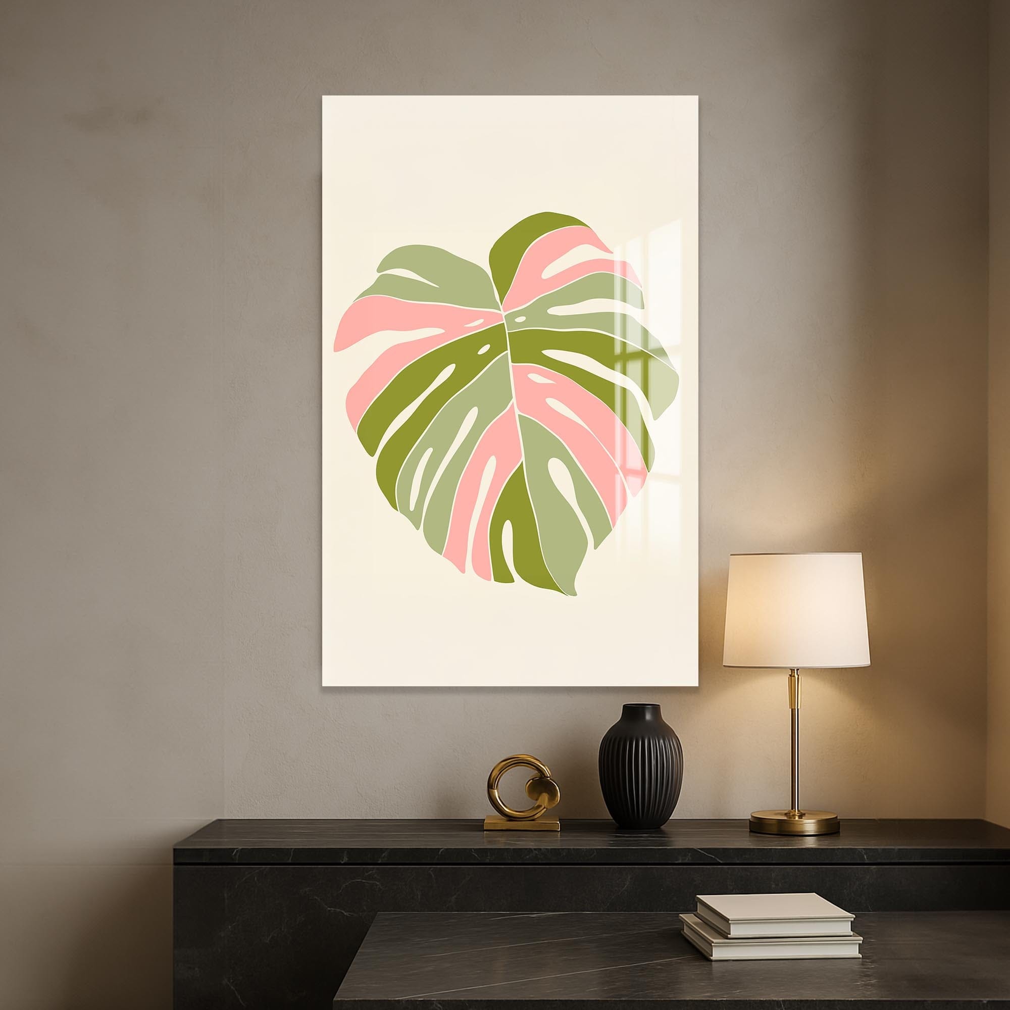 Artronauts Glass Print Blush Monstera Heart– Bohemian Tempered Glass Wall Art