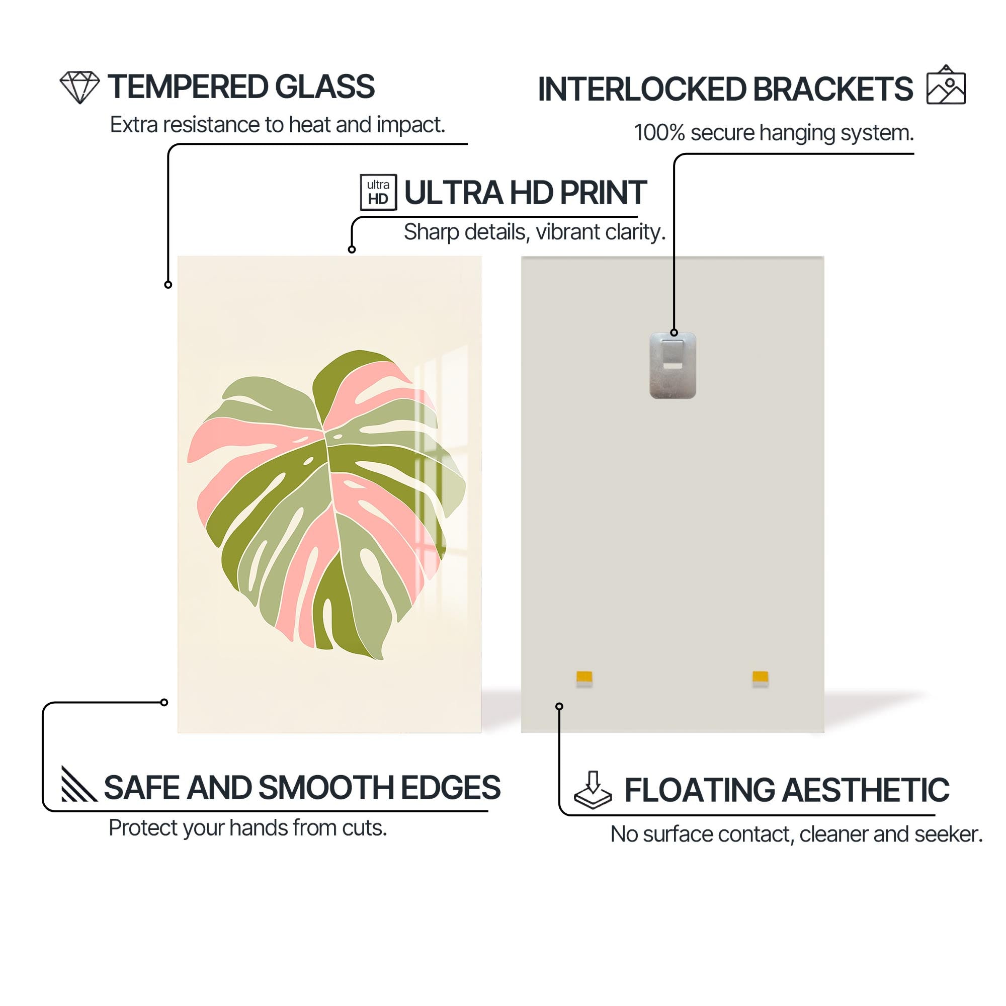 Blush Monstera Heart– Bohemian Tempered Glass Wall Art