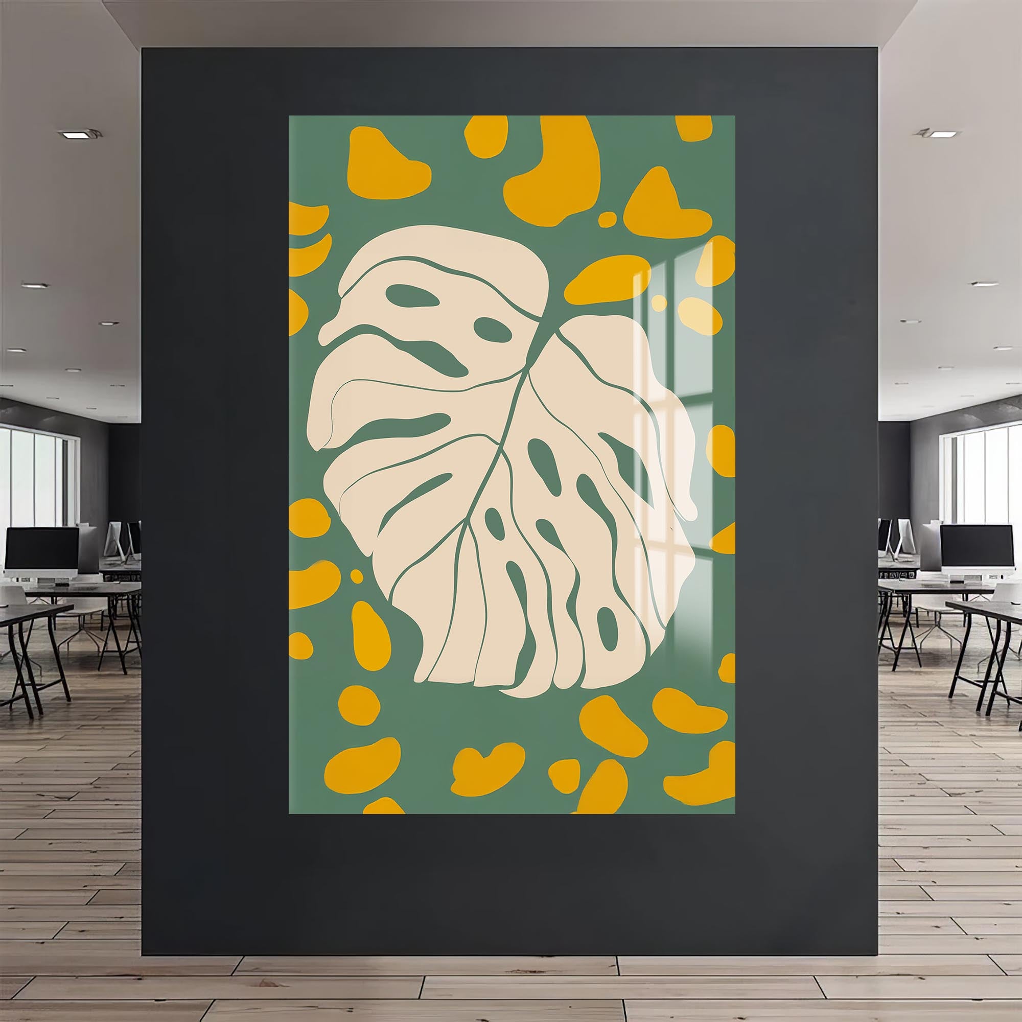 Artronauts Glass Print Olive Monstera Play– Bohemian Tempered Glass Wall Art