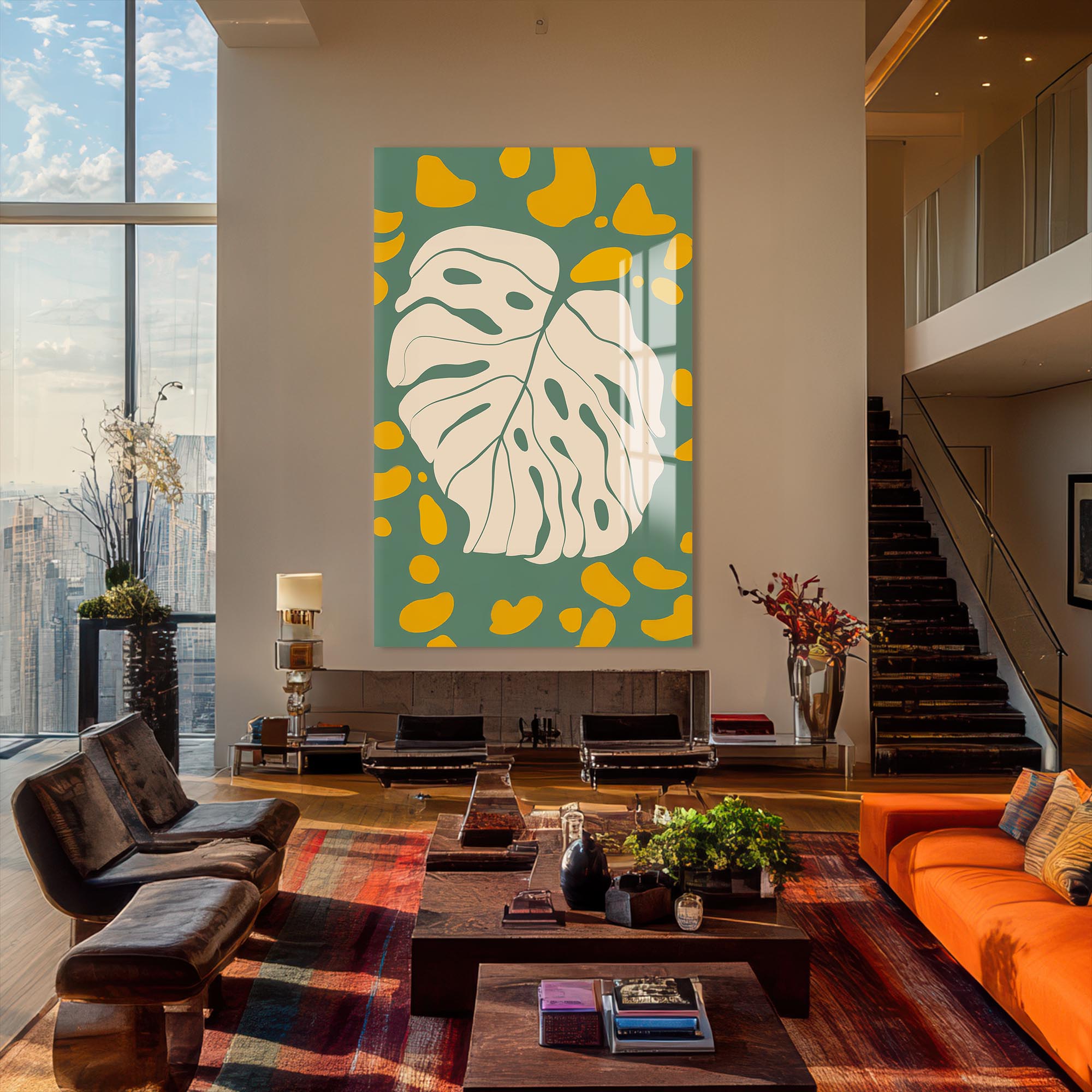 Artronauts Glass Print Olive Monstera Play– Bohemian Tempered Glass Wall Art