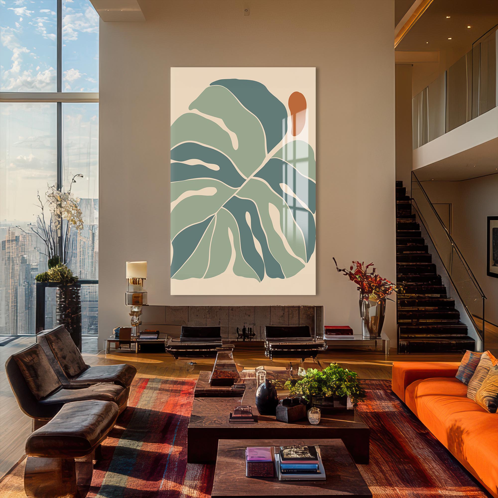 Artronauts Glass Print Nordic Leaf Balance– Bohemian Tempered Glass Wall Art