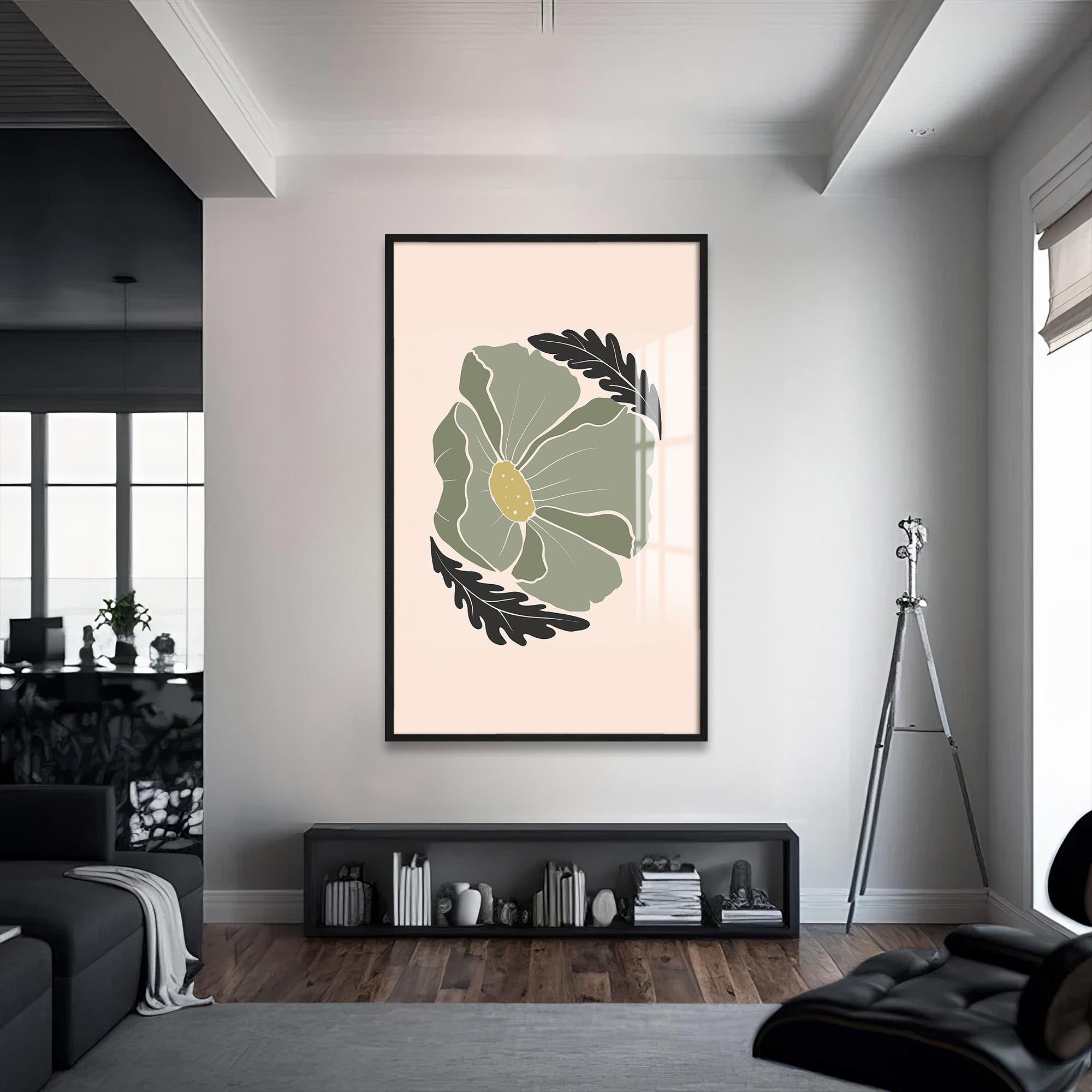 Artronauts Glass Print S | 72x46 cm | 28.3"x18.1" / Black Sage Petal Calm– Bohemian Tempered Glass Wall Art
