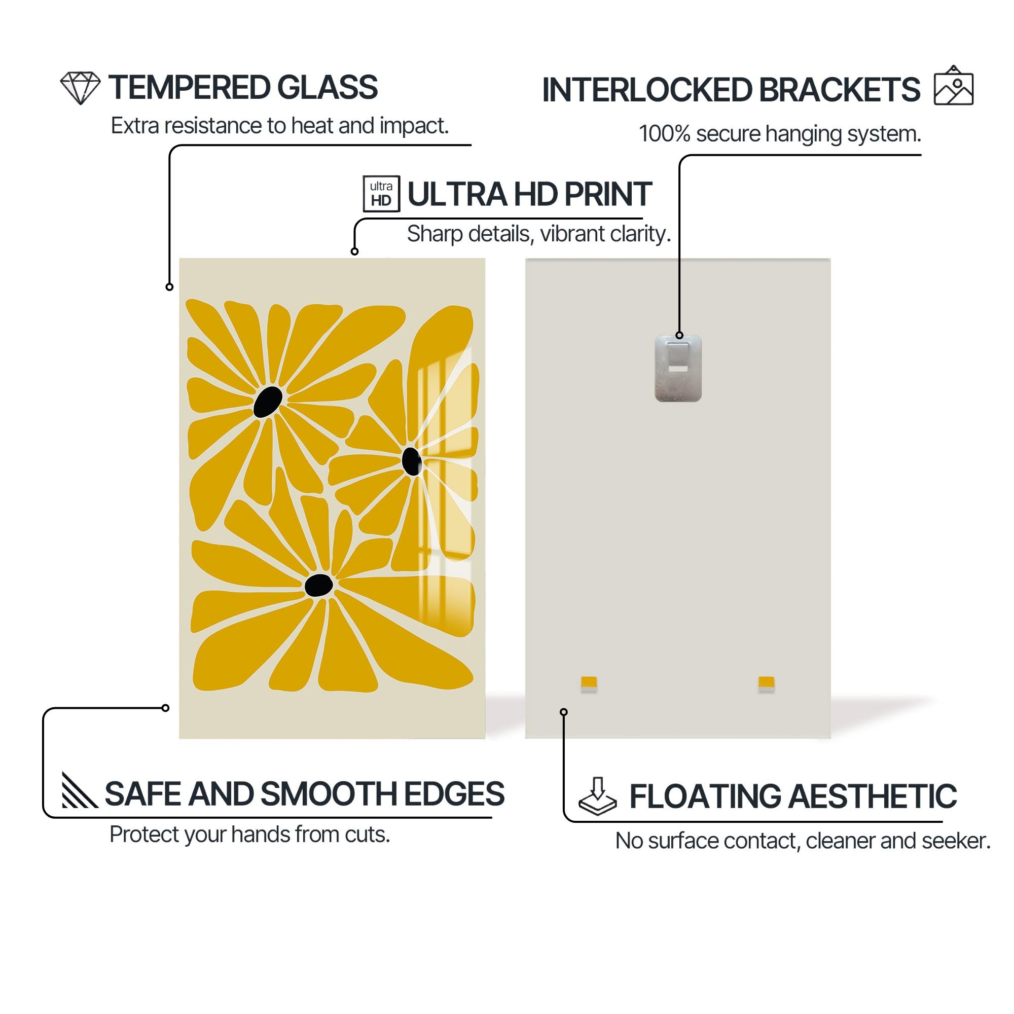 Artronauts Glass Print Golden Meadow Trio– Bohemian Tempered Glass Wall Art (