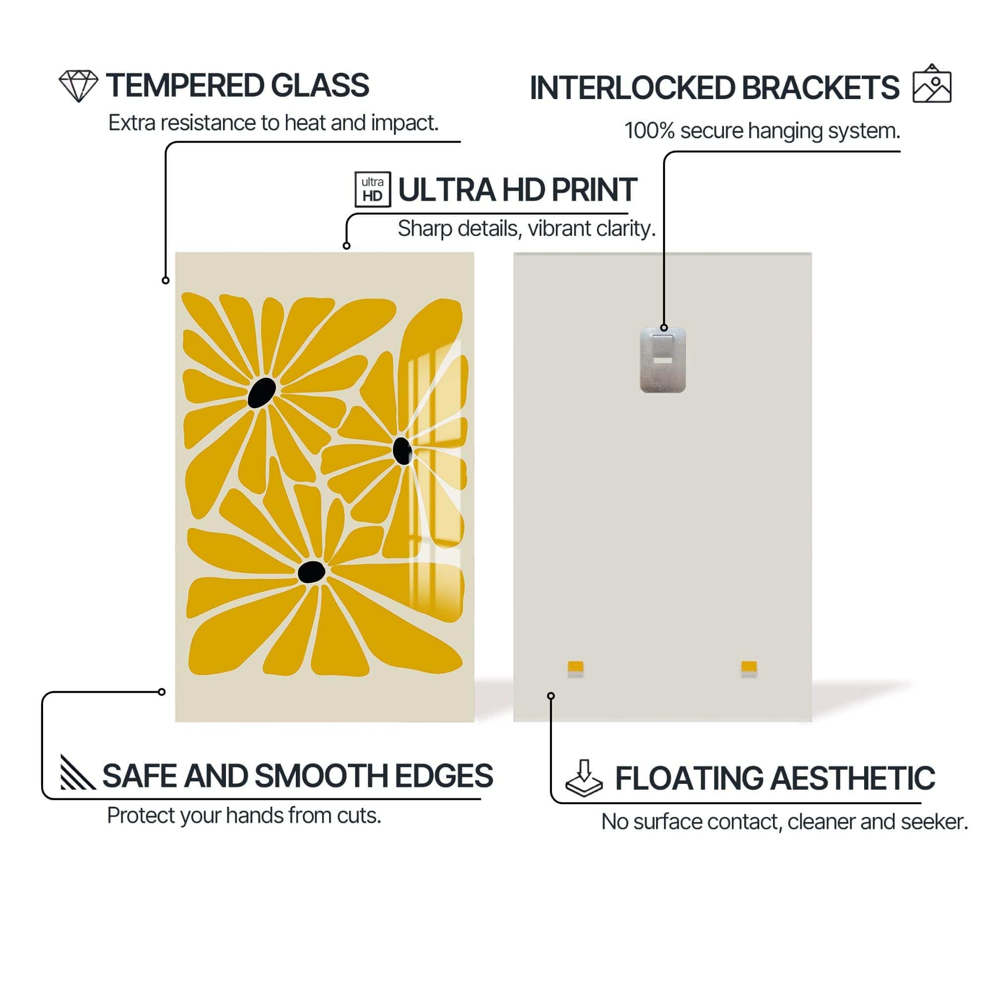 Artronauts Glass Print Golden Meadow Trio– Bohemian Tempered Glass Wall Art (