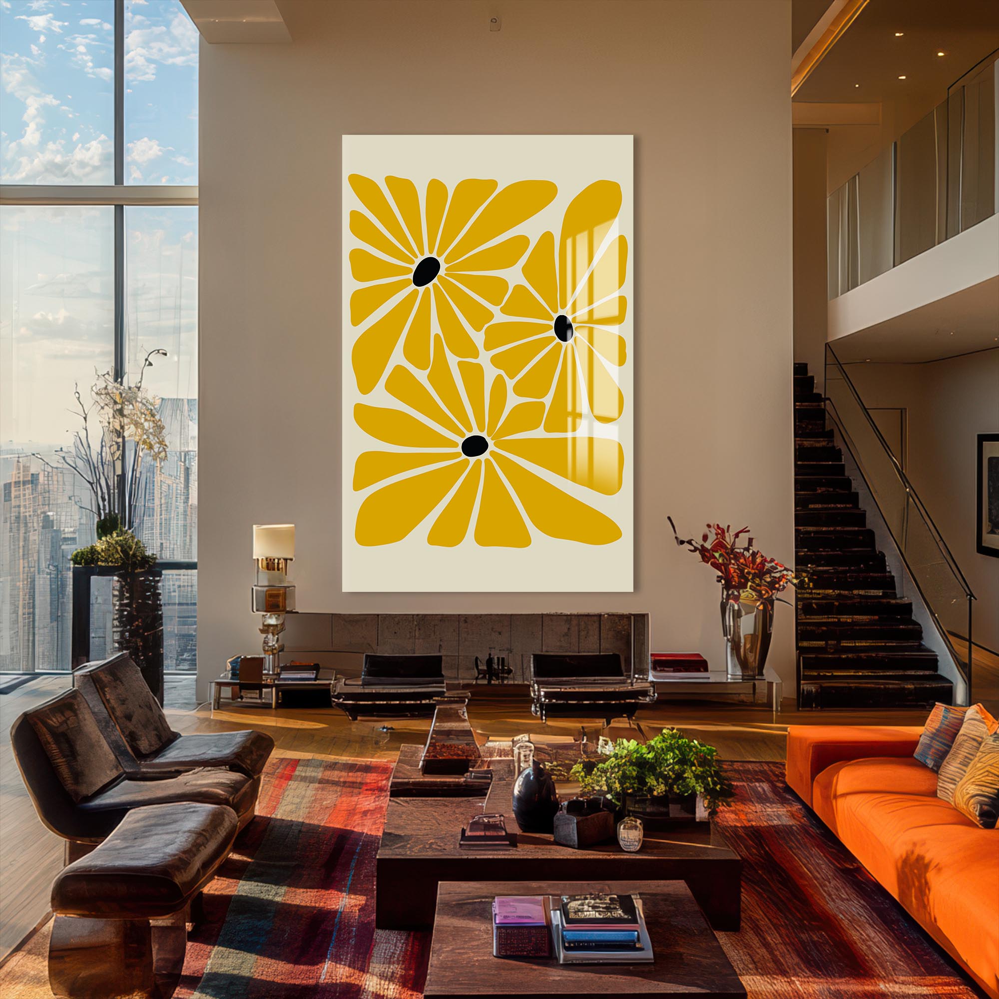 Artronauts Glass Print Golden Meadow Trio– Bohemian Tempered Glass Wall Art (