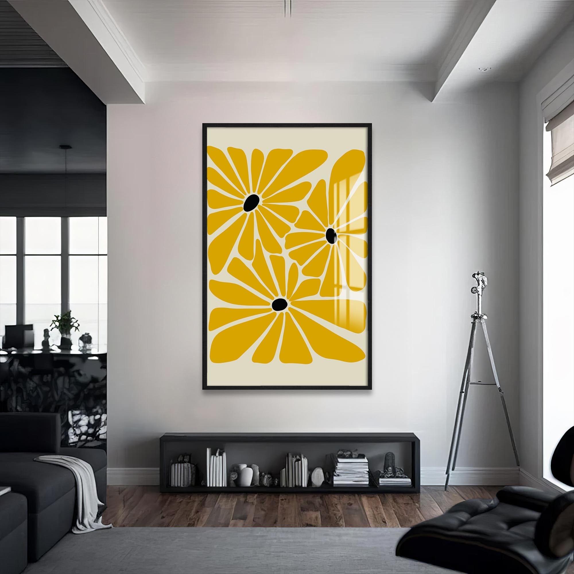 Artronauts Glass Print S | 72x46 cm | 28.3"x18.1" / Black Golden Meadow Trio– Bohemian Tempered Glass Wall Art (