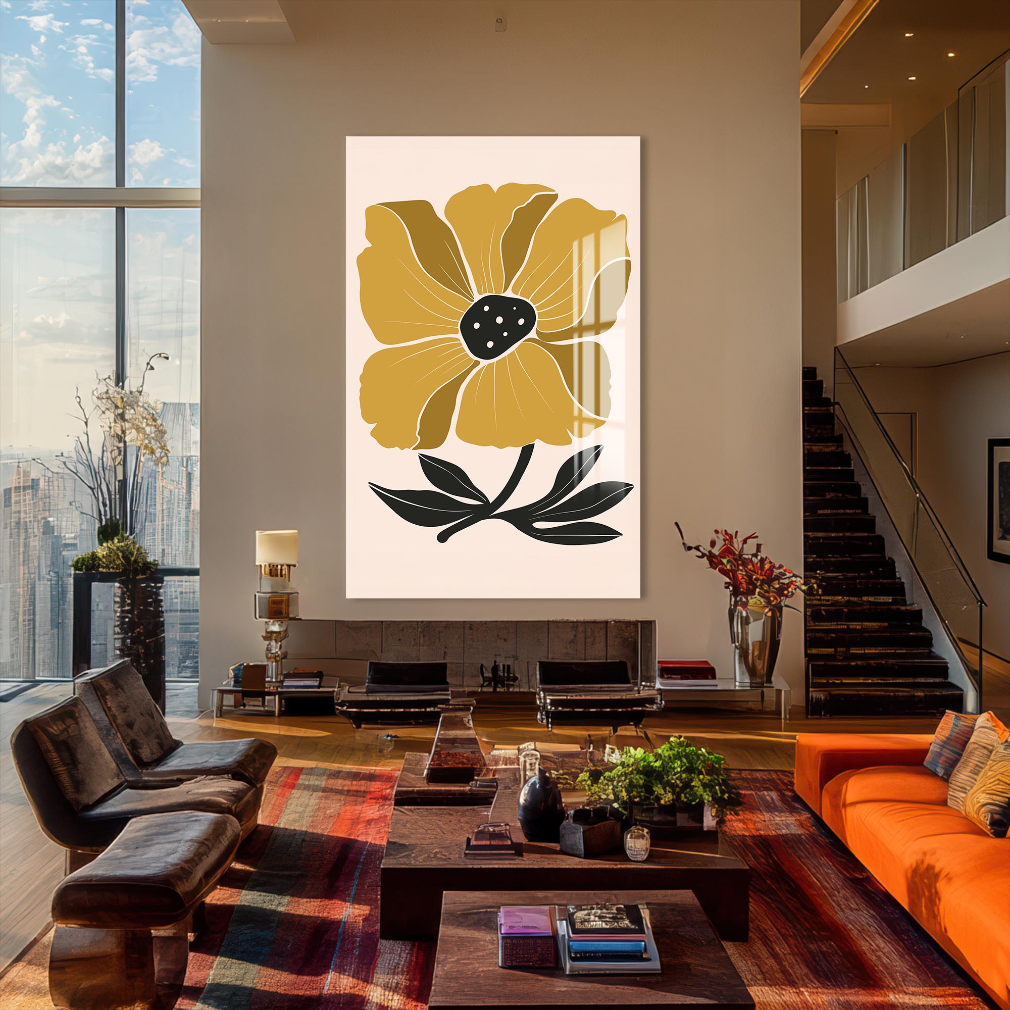 Artronauts Glass Print Golden Poppy Bloom– Bohemian Tempered Glass Wall Art