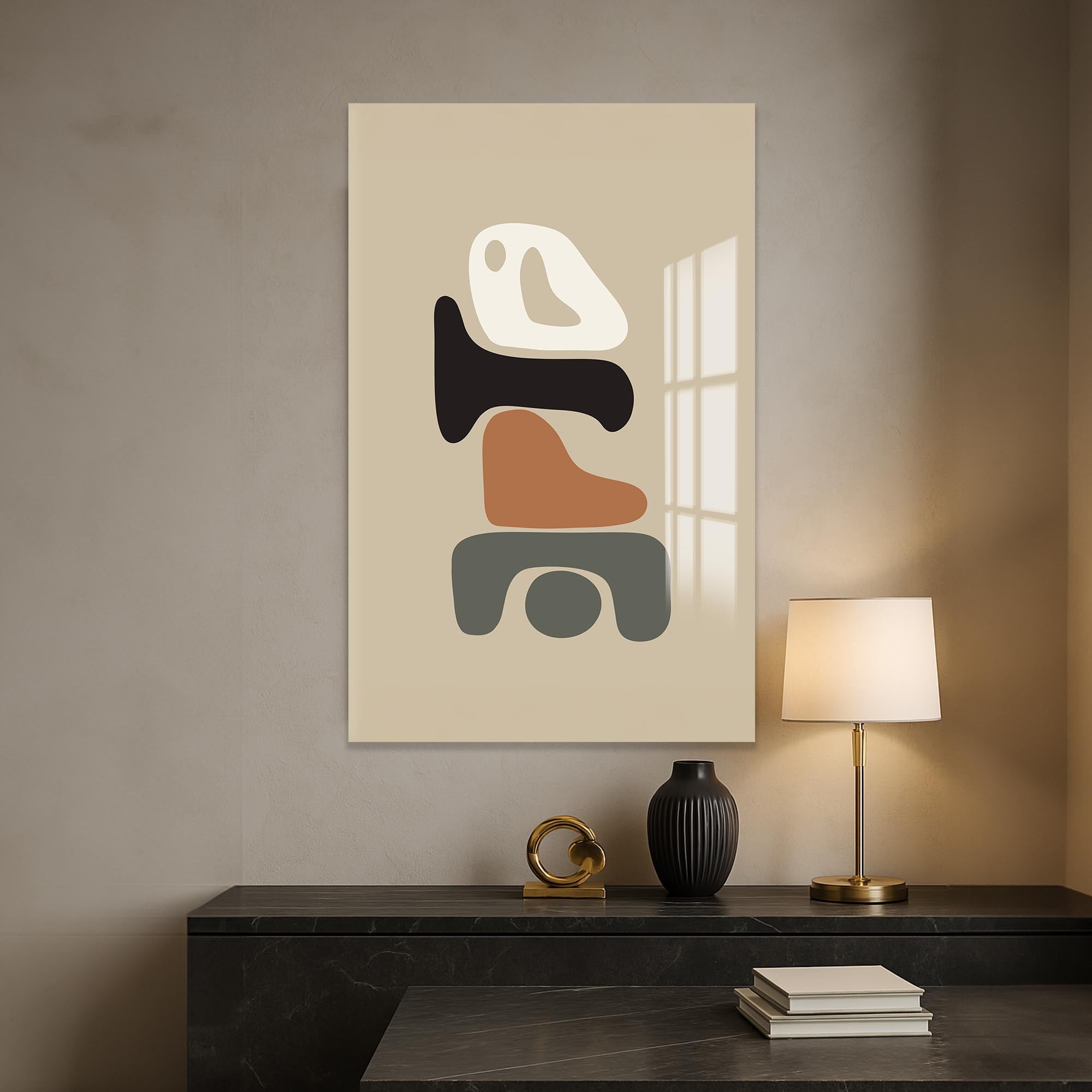 Abstract Balance Shapes– Bohemian Tempered Glass Wall Art