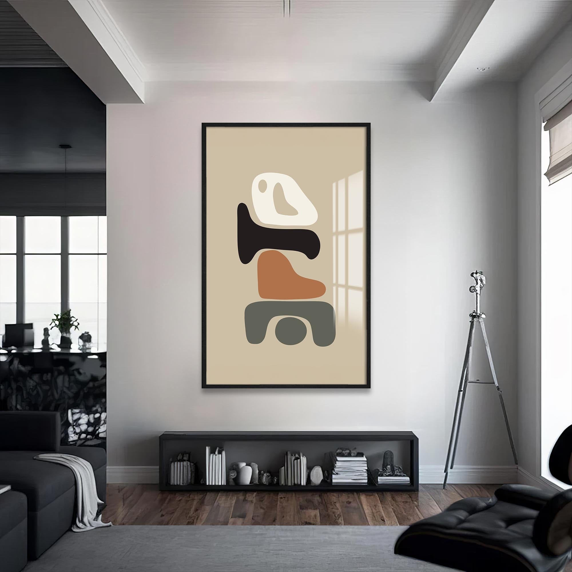 Artronauts Glass Print S | 72x46 cm | 28.3"x18.1" / Black Abstract Balance Shapes– Bohemian Tempered Glass Wall Art