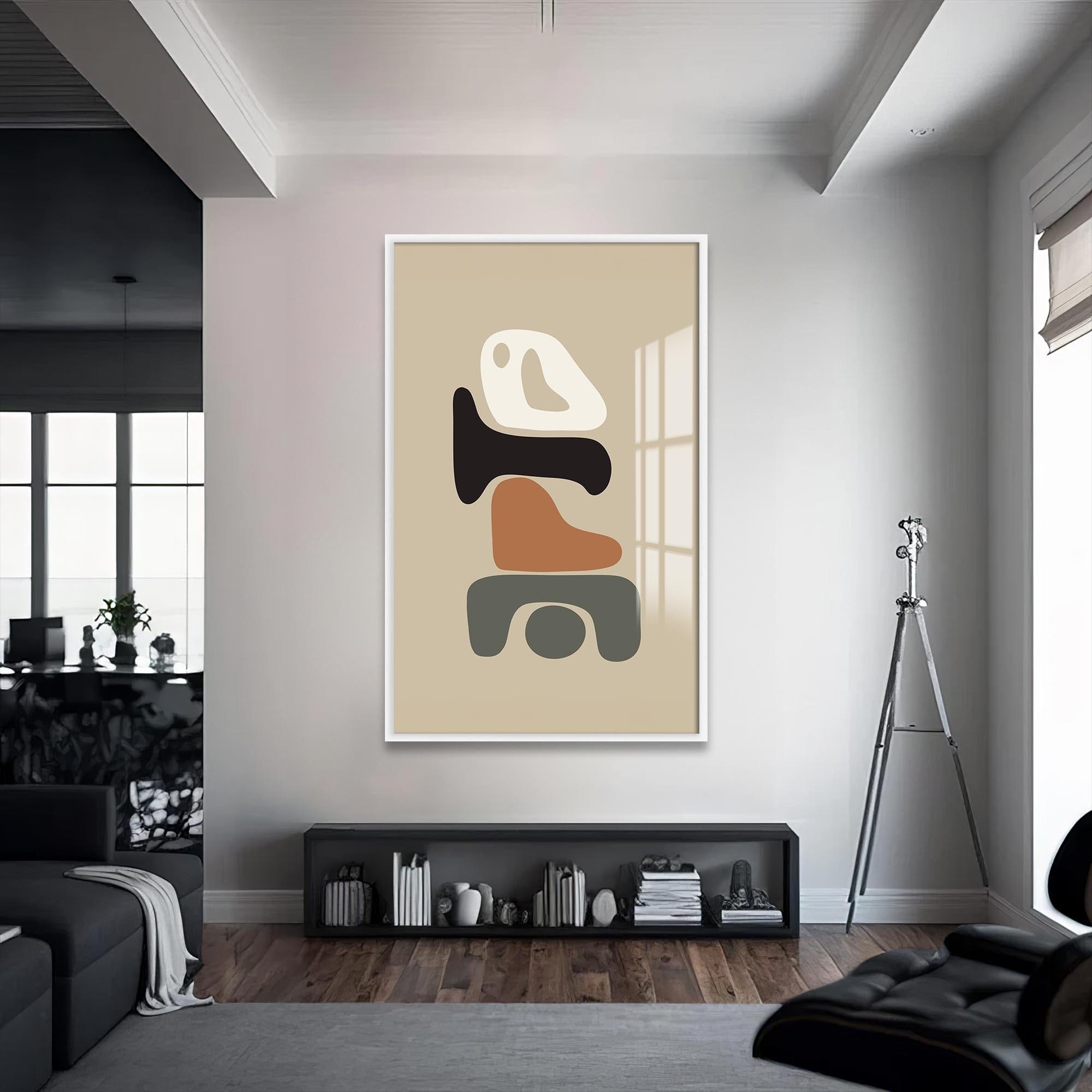 Artronauts Glass Print S | 72x46 cm | 28.3"x18.1" / White Abstract Balance Shapes– Bohemian Tempered Glass Wall Art
