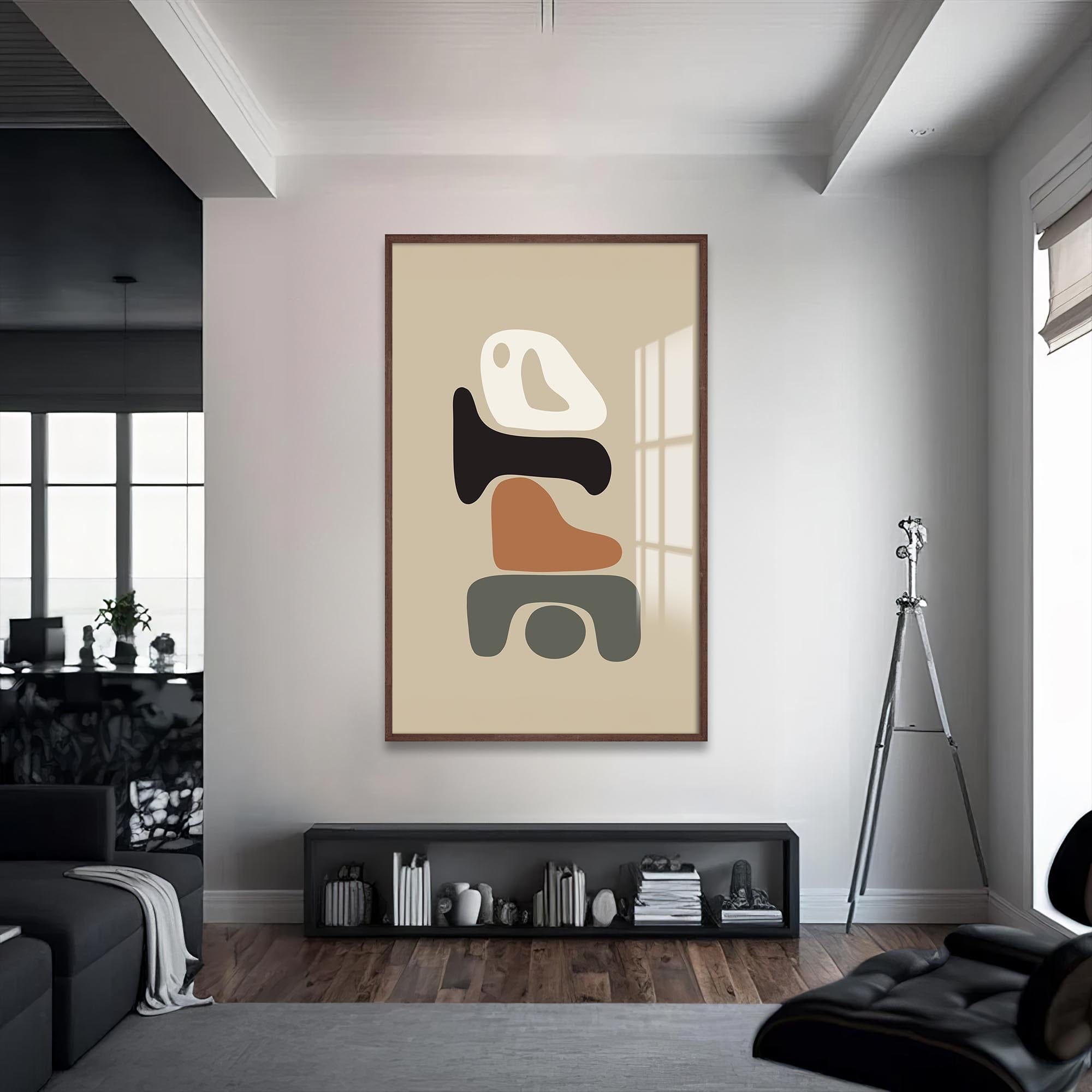 Artronauts Glass Print S | 72x46 cm | 28.3"x18.1" / Walnut Abstract Balance Shapes– Bohemian Tempered Glass Wall Art