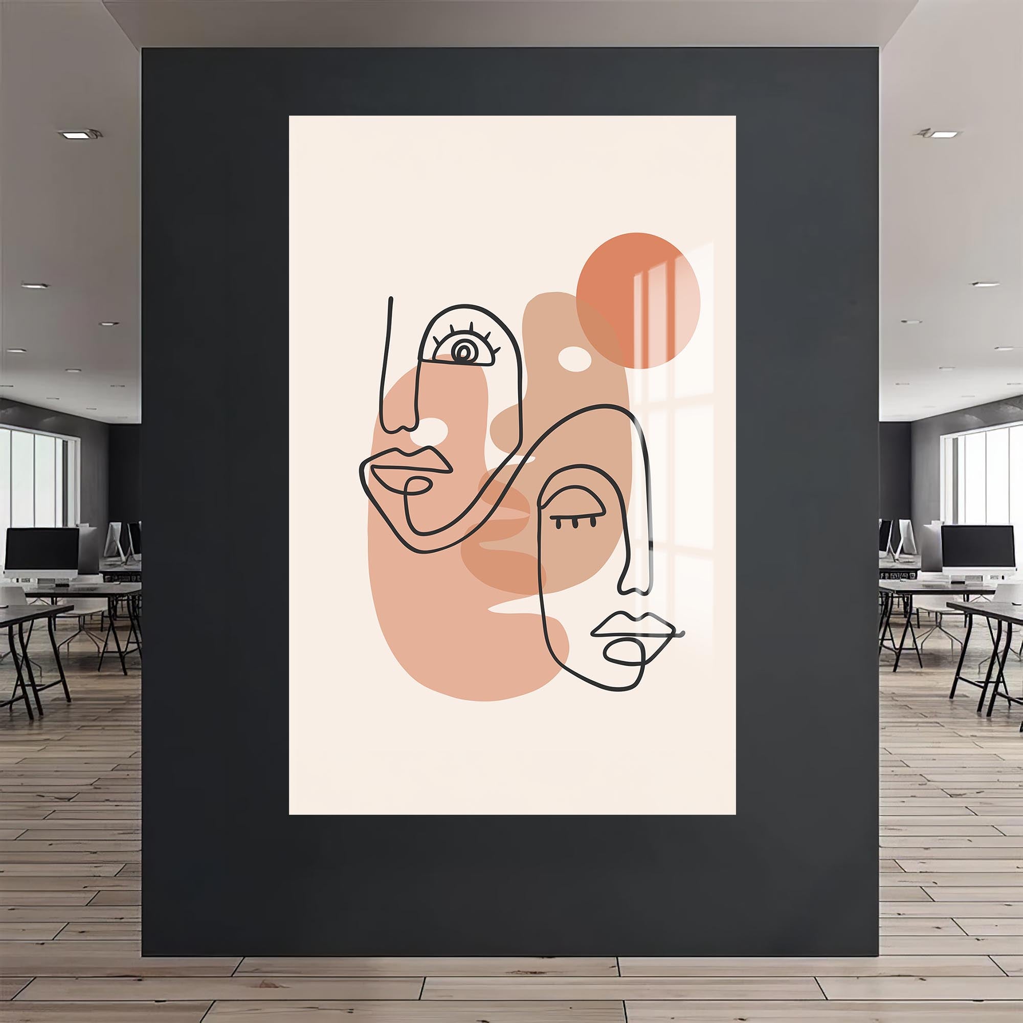 Dual Faces Line Art– Bohemian Tempered Glass Wall Art