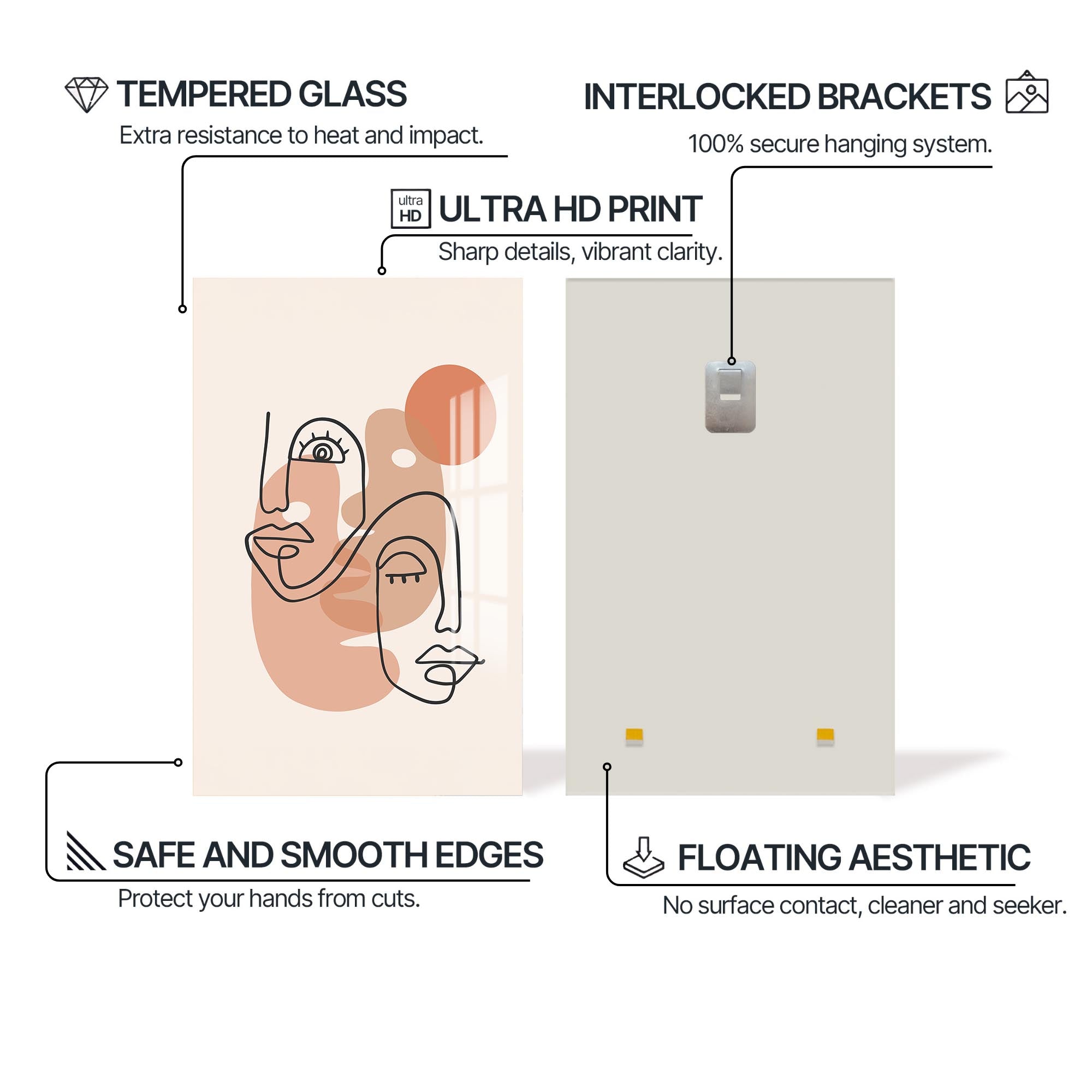 Dual Faces Line Art– Bohemian Tempered Glass Wall Art