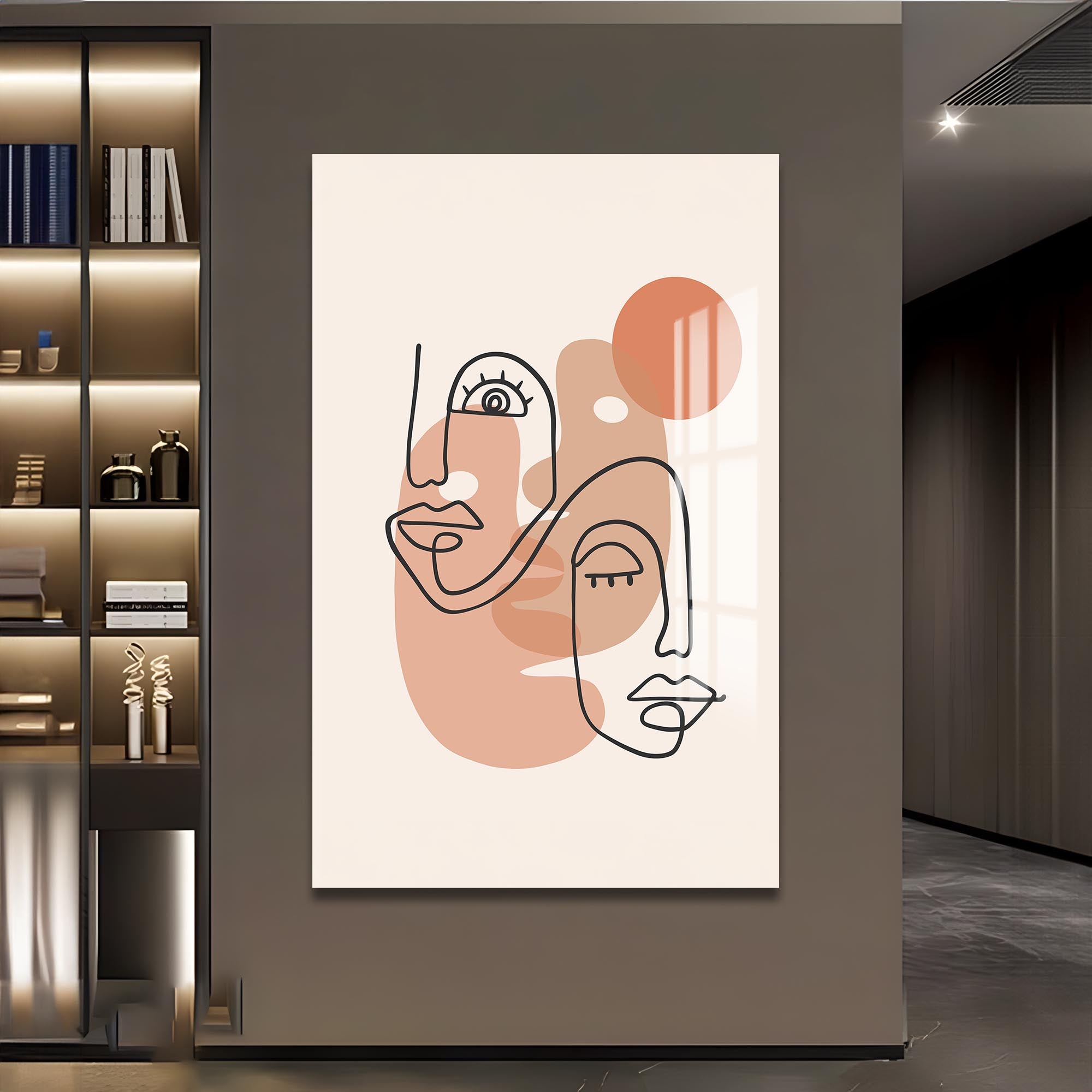 Dual Faces Line Art– Bohemian Tempered Glass Wall Art