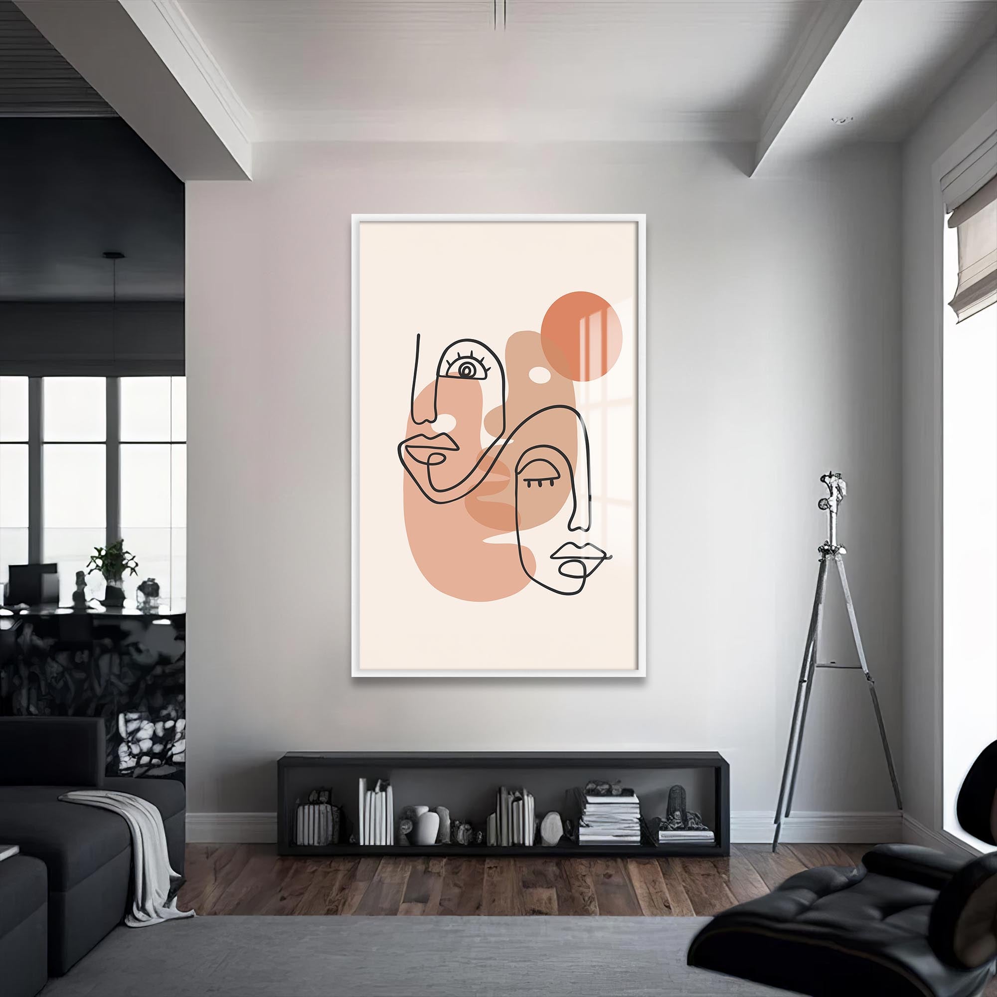 Dual Faces Line Art– Bohemian Tempered Glass Wall Art