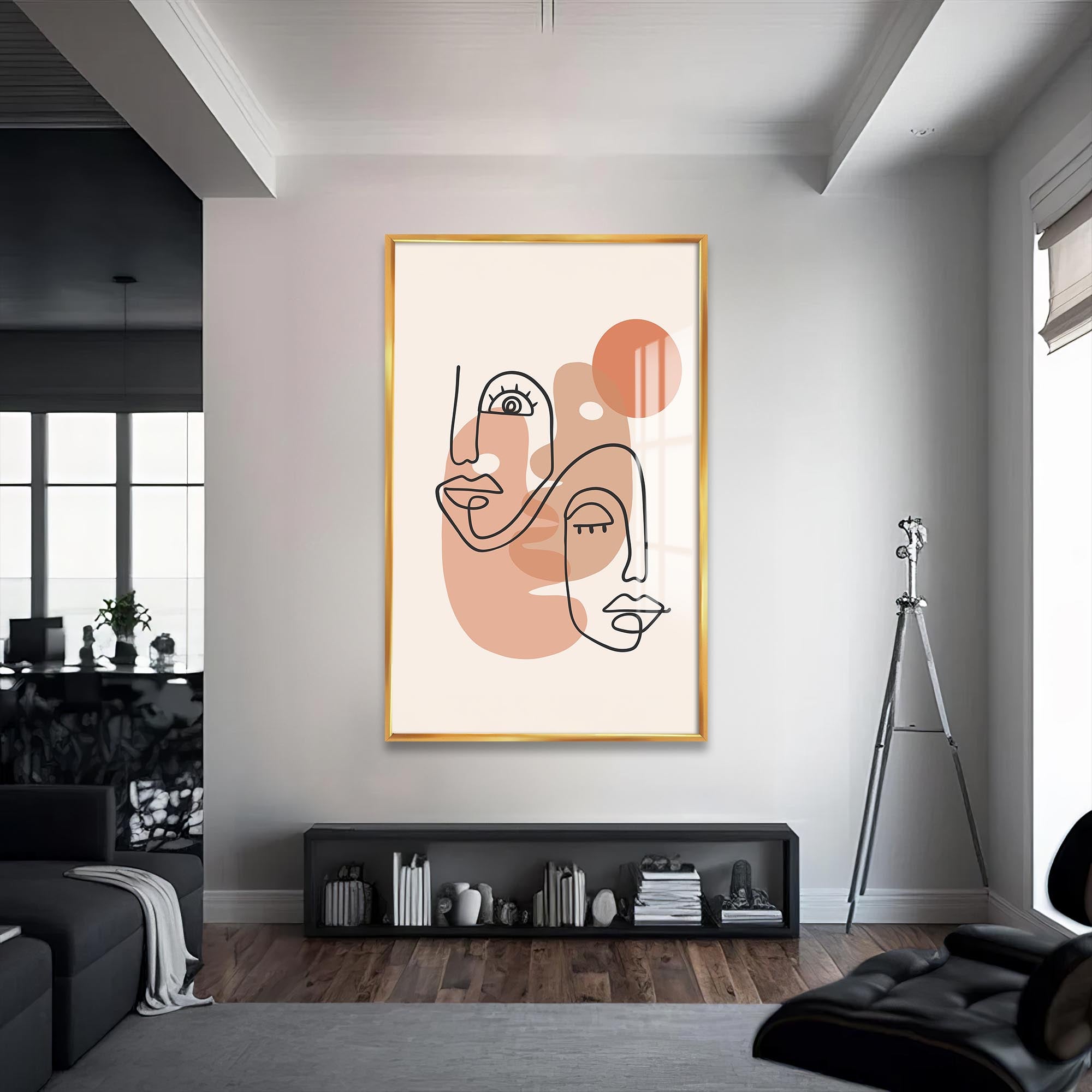 Dual Faces Line Art– Bohemian Tempered Glass Wall Art