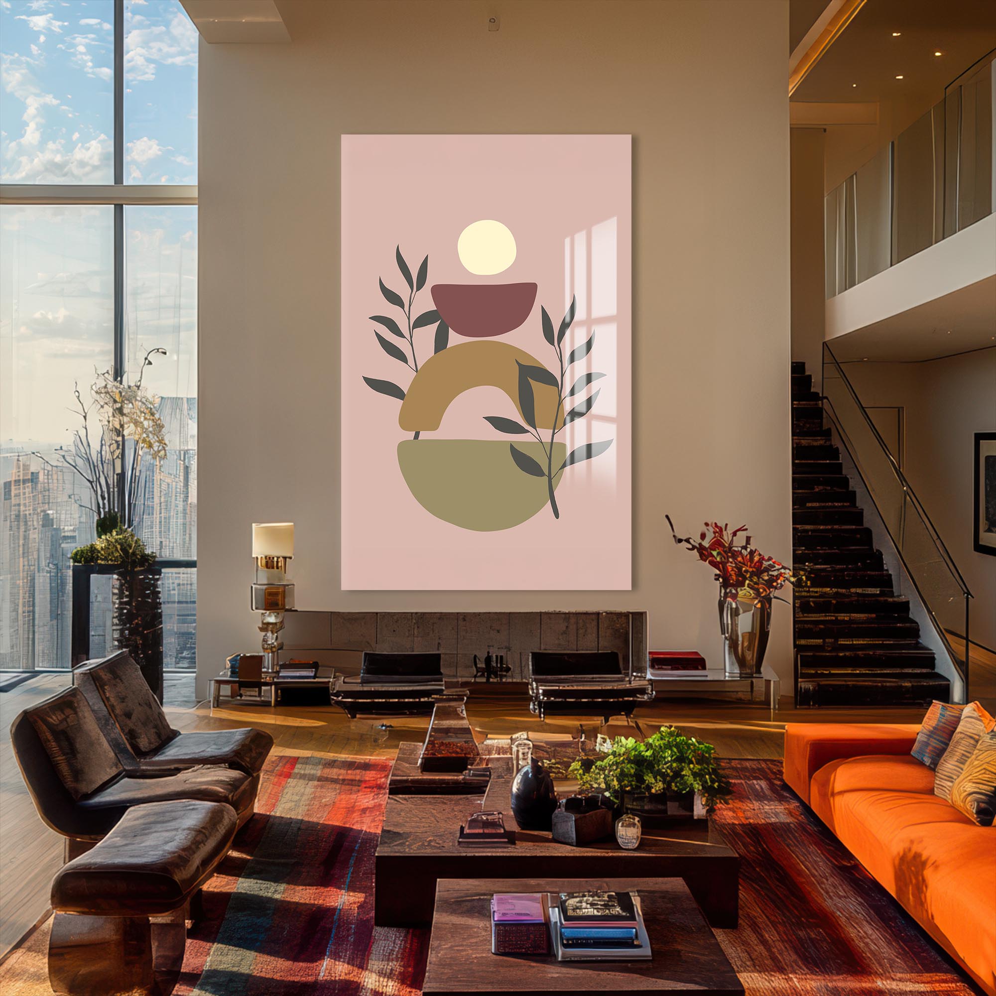 Soft Terracotta Balance– Bohemian Tempered Glass Wall Art