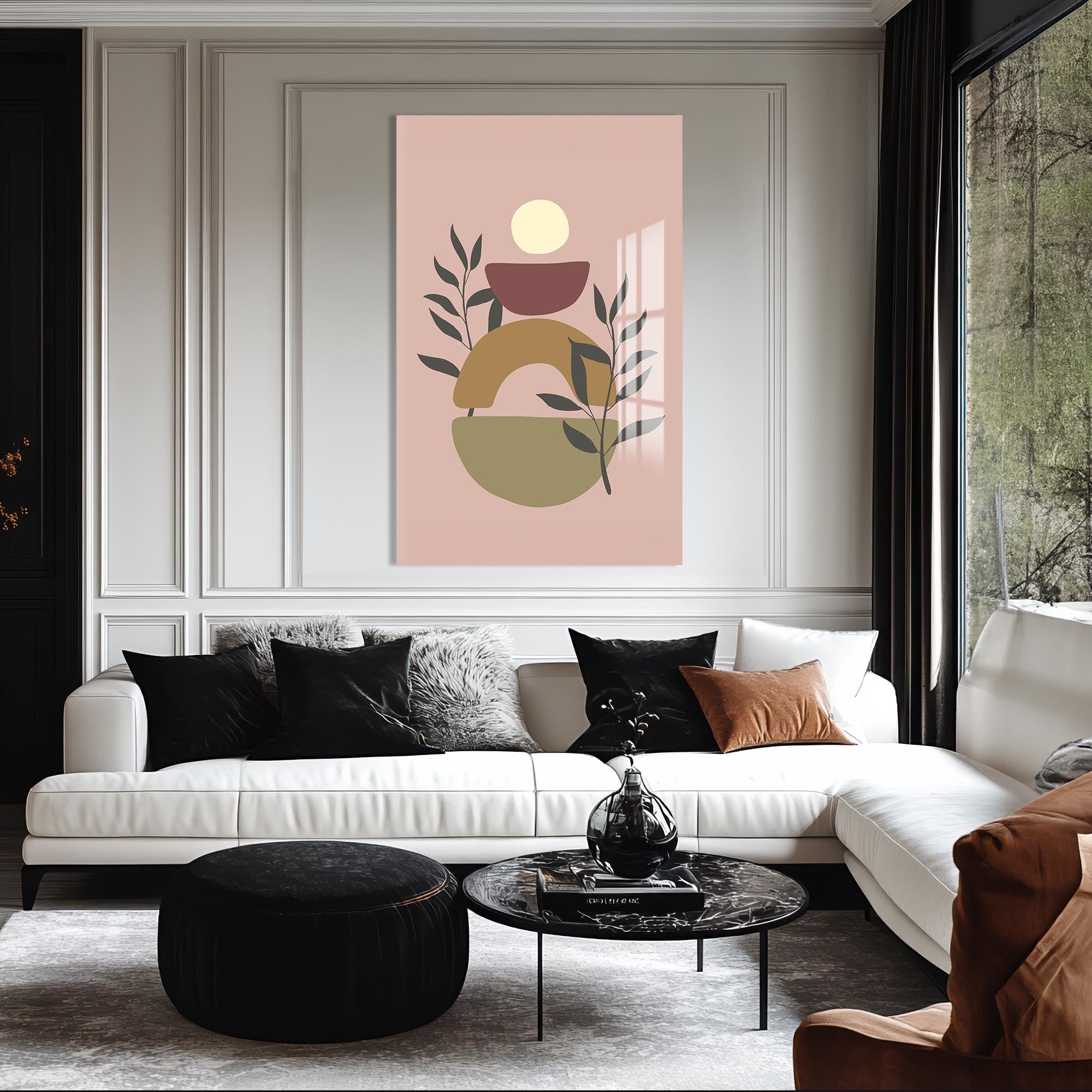 Soft Terracotta Balance– Bohemian Tempered Glass Wall Art