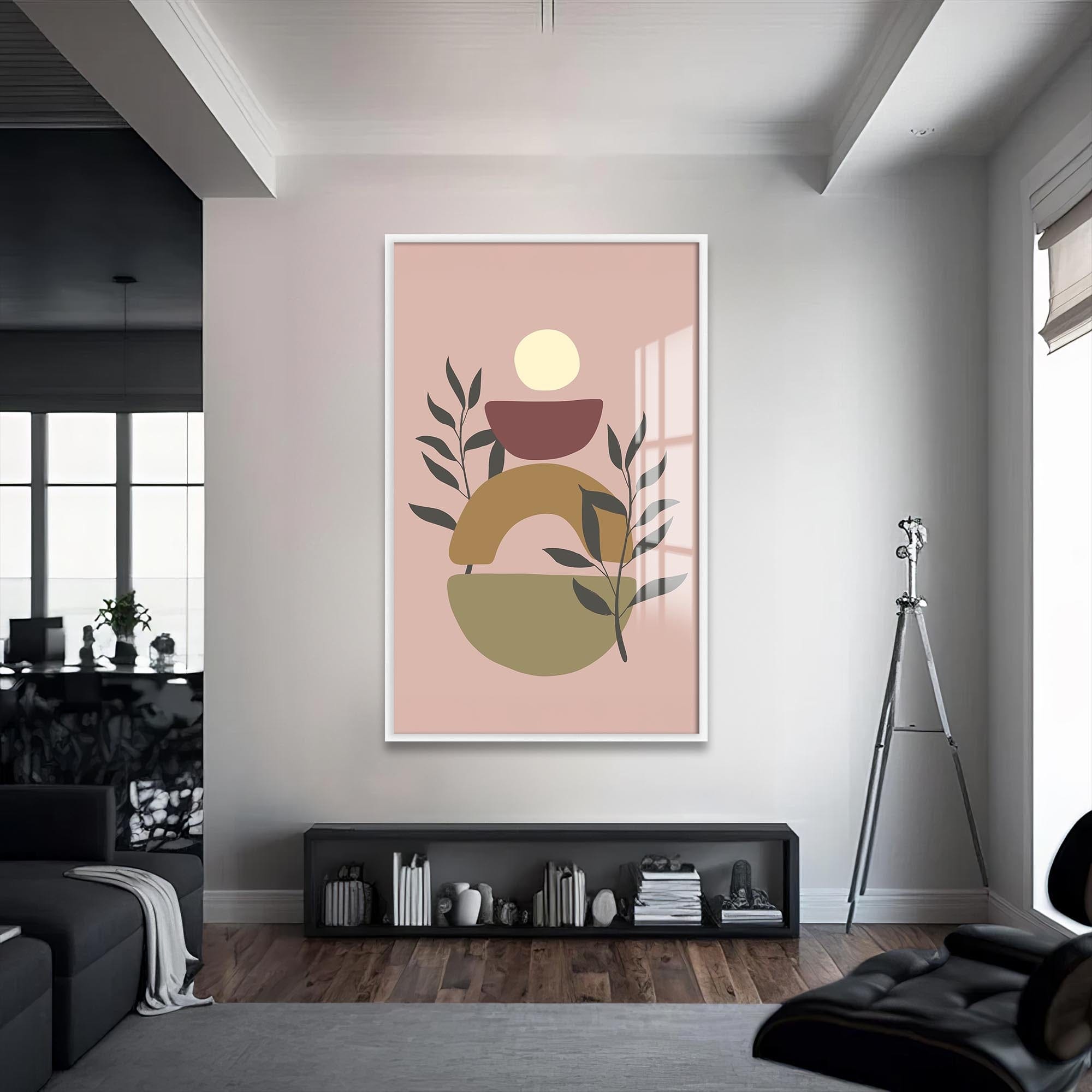 Artronauts Glass Print S | 72x46 cm | 28.3"x18.1" / White Soft Terracotta Balance– Bohemian Tempered Glass Wall Art