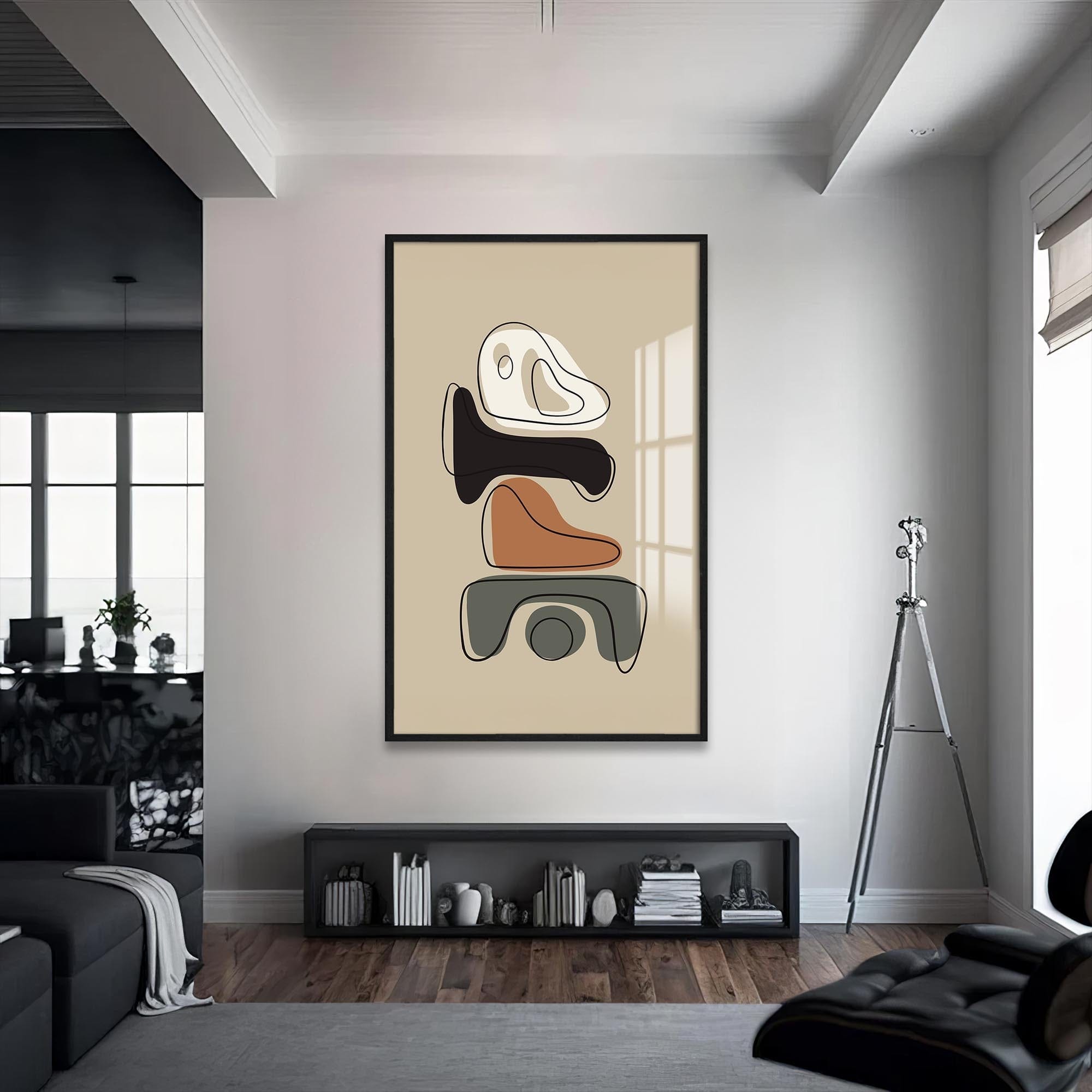 Artronauts Glass Print S | 72x46 cm | 28.3"x18.1" / Black Modern Stone Stack– Bohemian Tempered Glass Wall Art