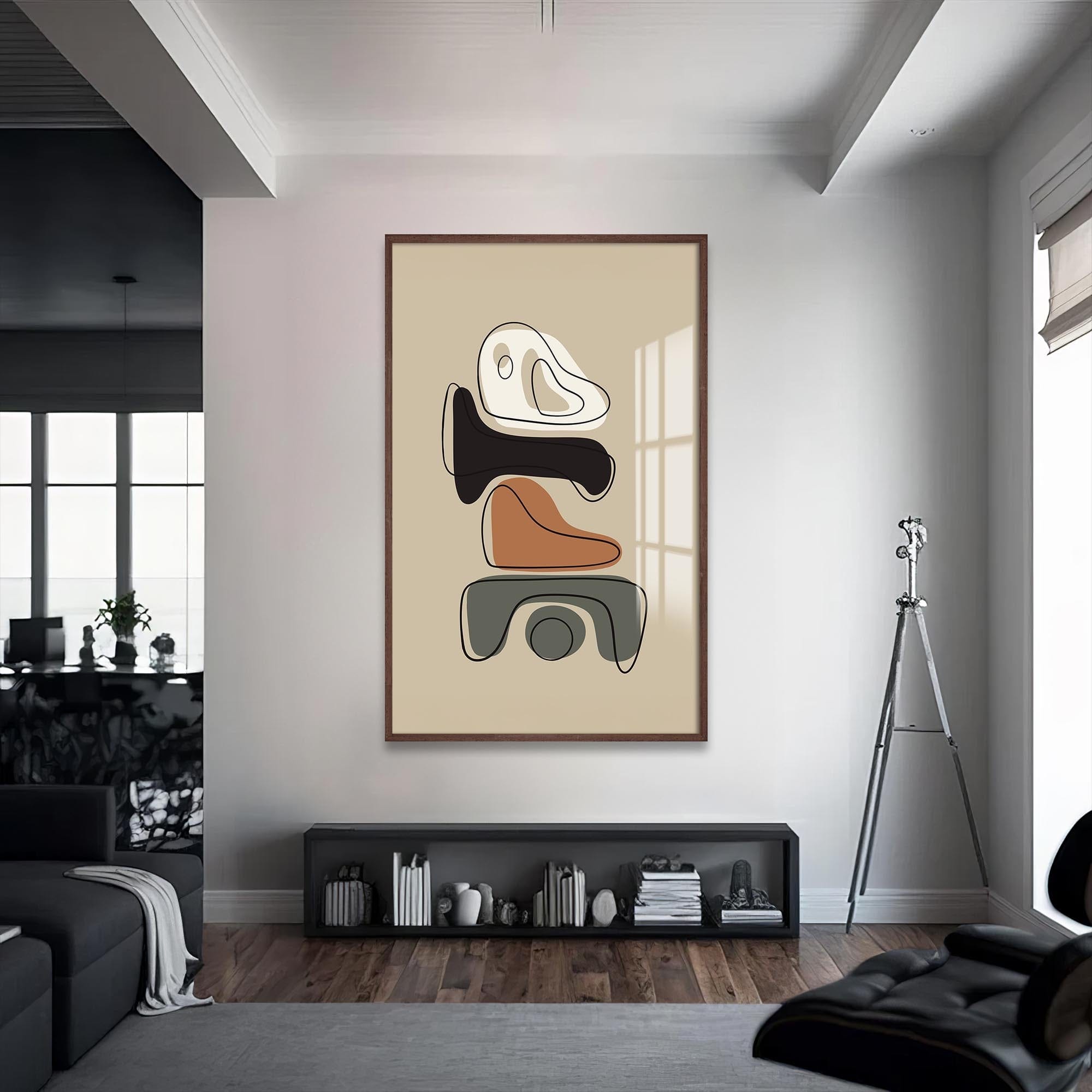 Artronauts Glass Print S | 72x46 cm | 28.3"x18.1" / Walnut Modern Stone Stack– Bohemian Tempered Glass Wall Art