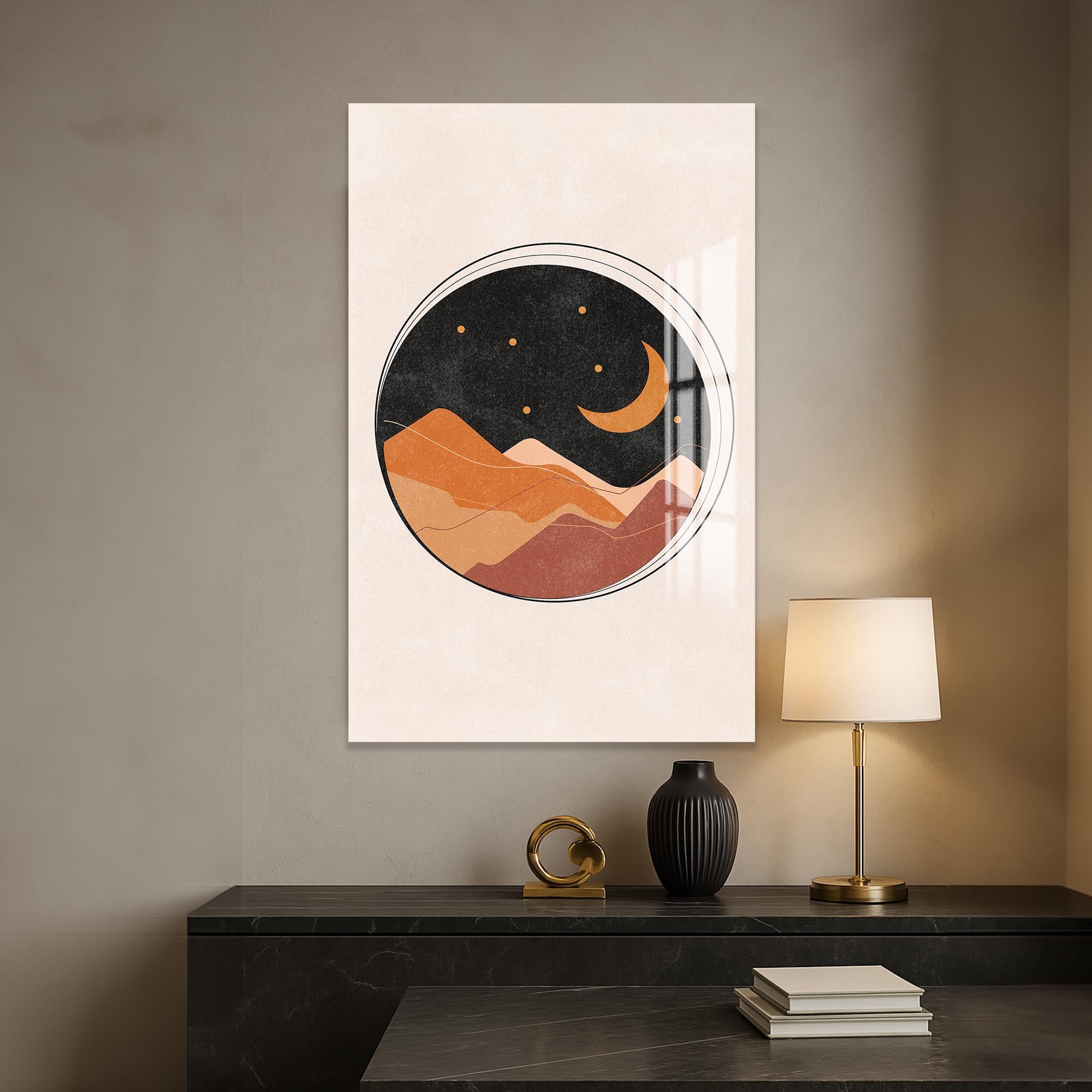 Desert Moonscape– Bohemian Tempered Glass Wall Art