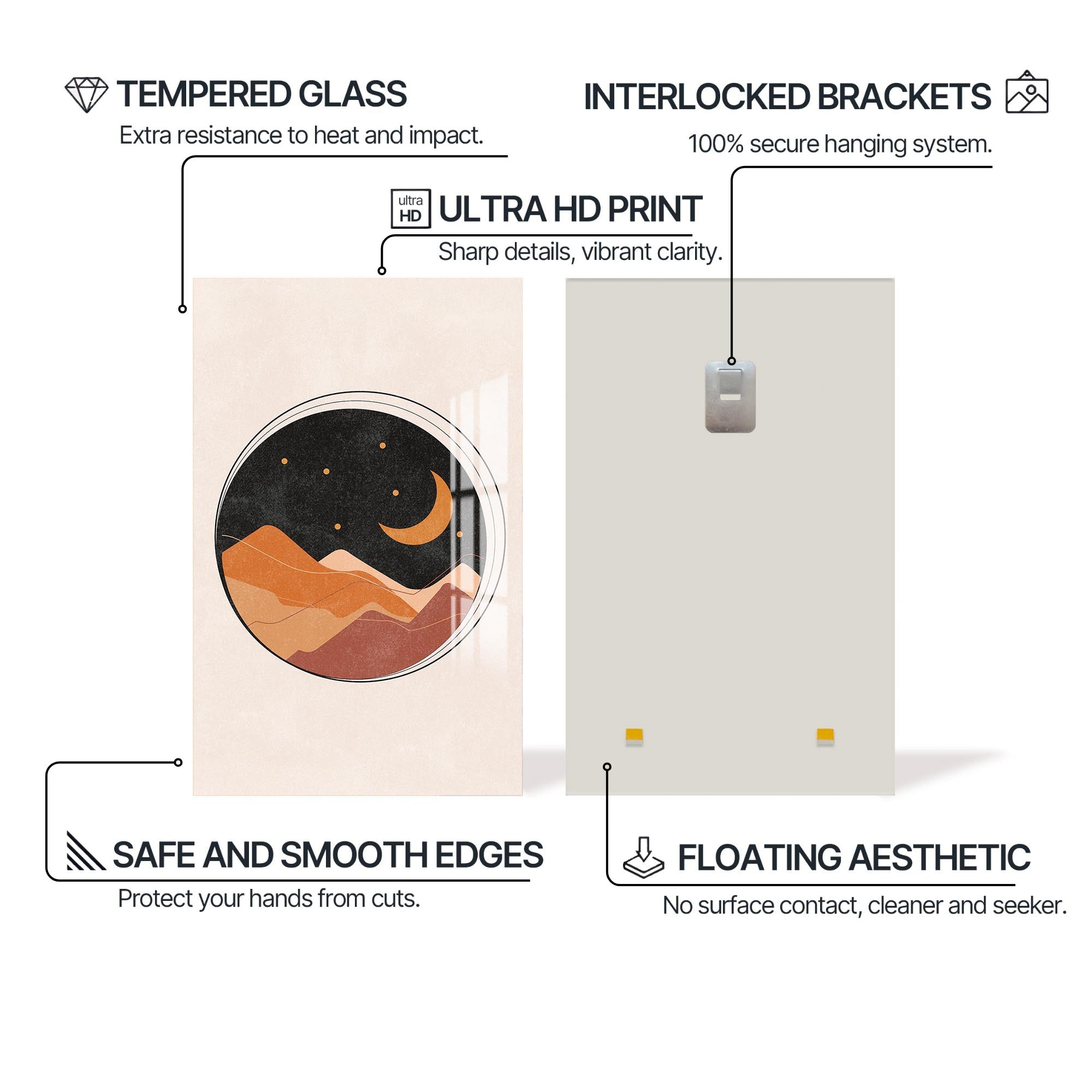 Desert Moonscape– Bohemian Tempered Glass Wall Art