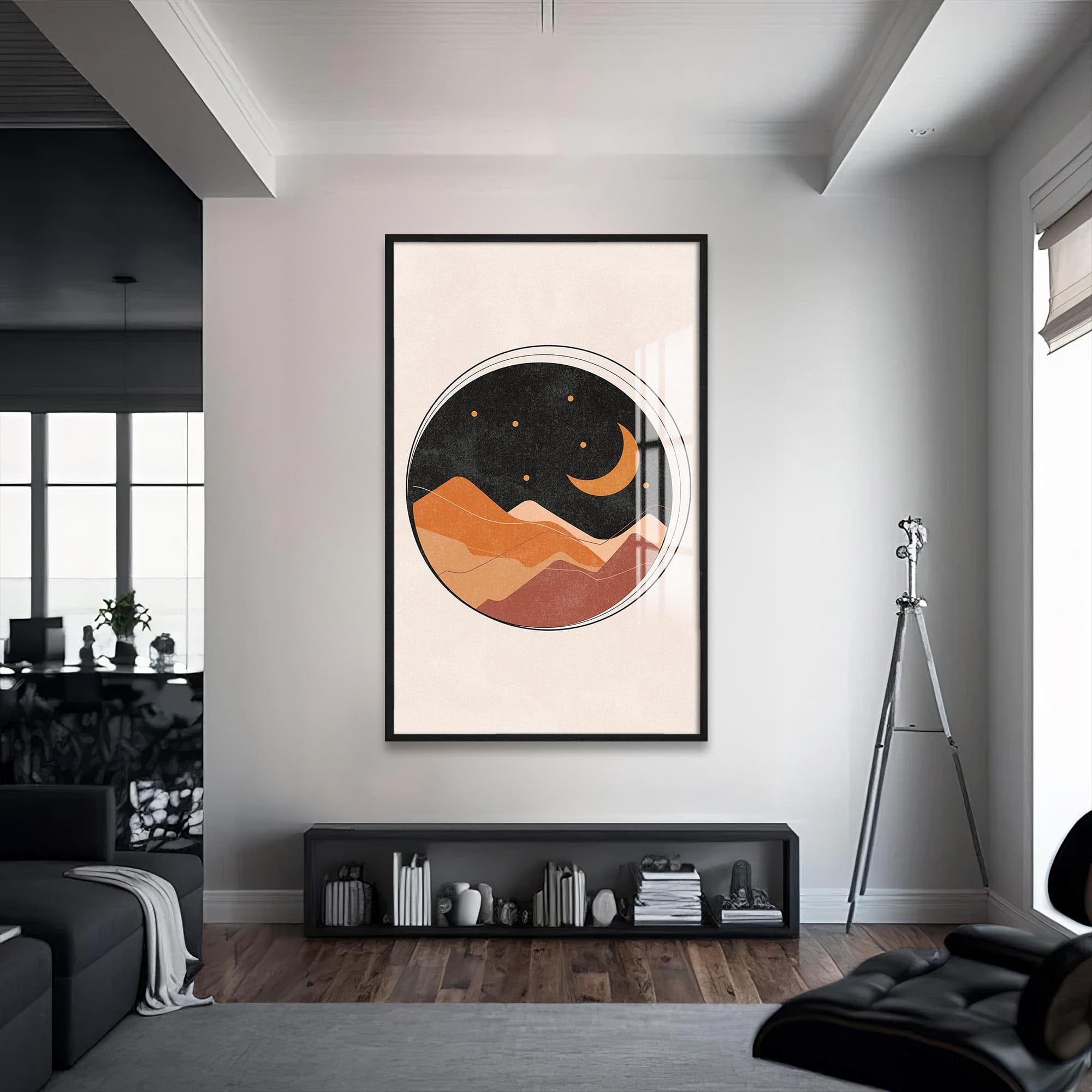 Artronauts Glass Print S | 72x46 cm | 28.3"x18.1" / Black Desert Moonscape– Bohemian Tempered Glass Wall Art